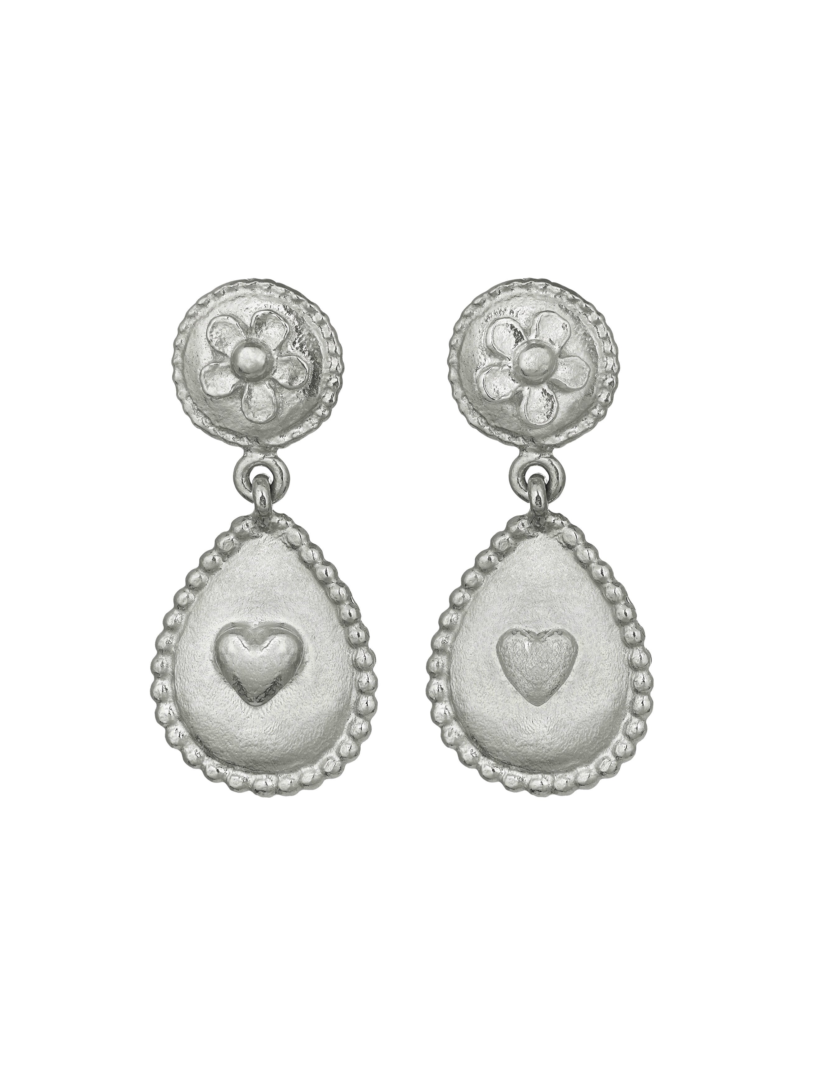 Love of Nature Heart & Flower Drop Earrings - image 6 | silver