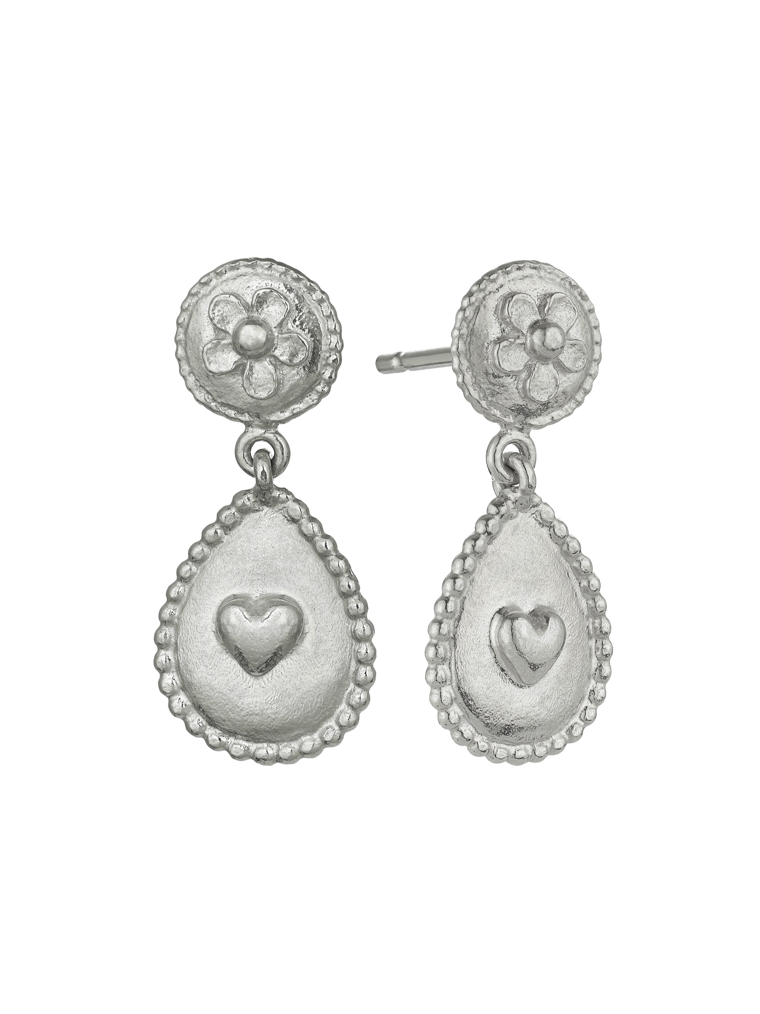 Love of Nature Heart & Flower Drop Earrings - image 10 | silver