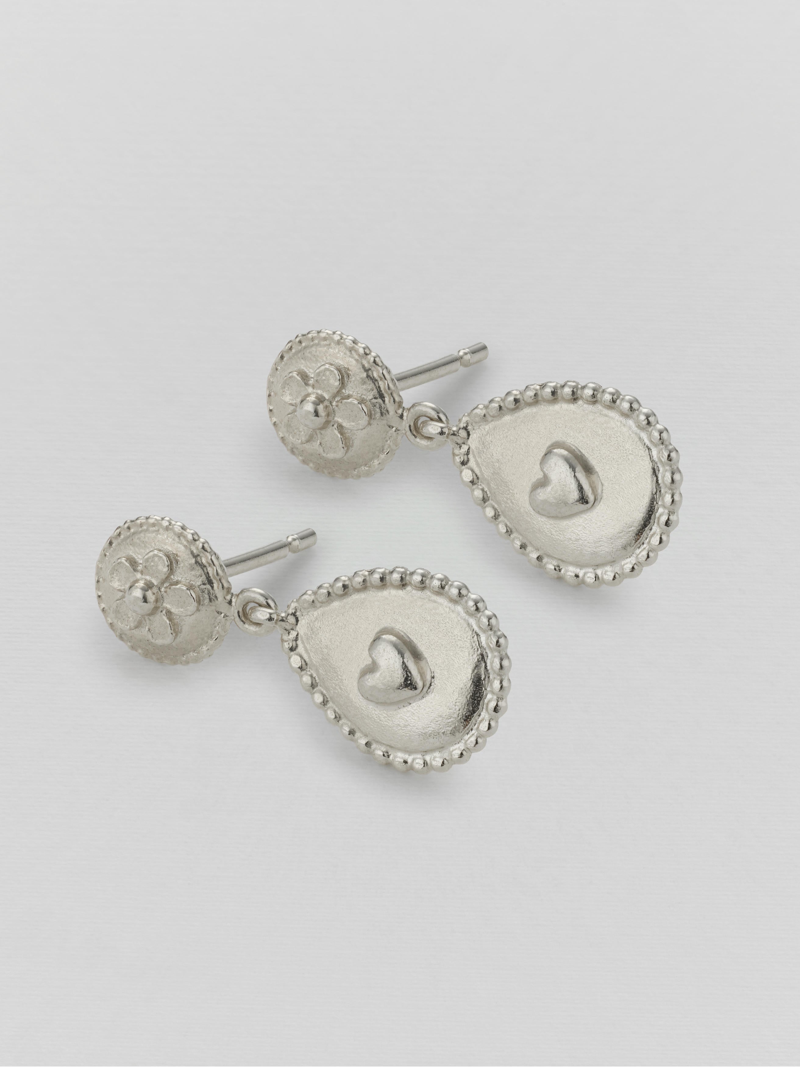Love of Nature Heart & Flower Drop Earrings - image 9 | silver