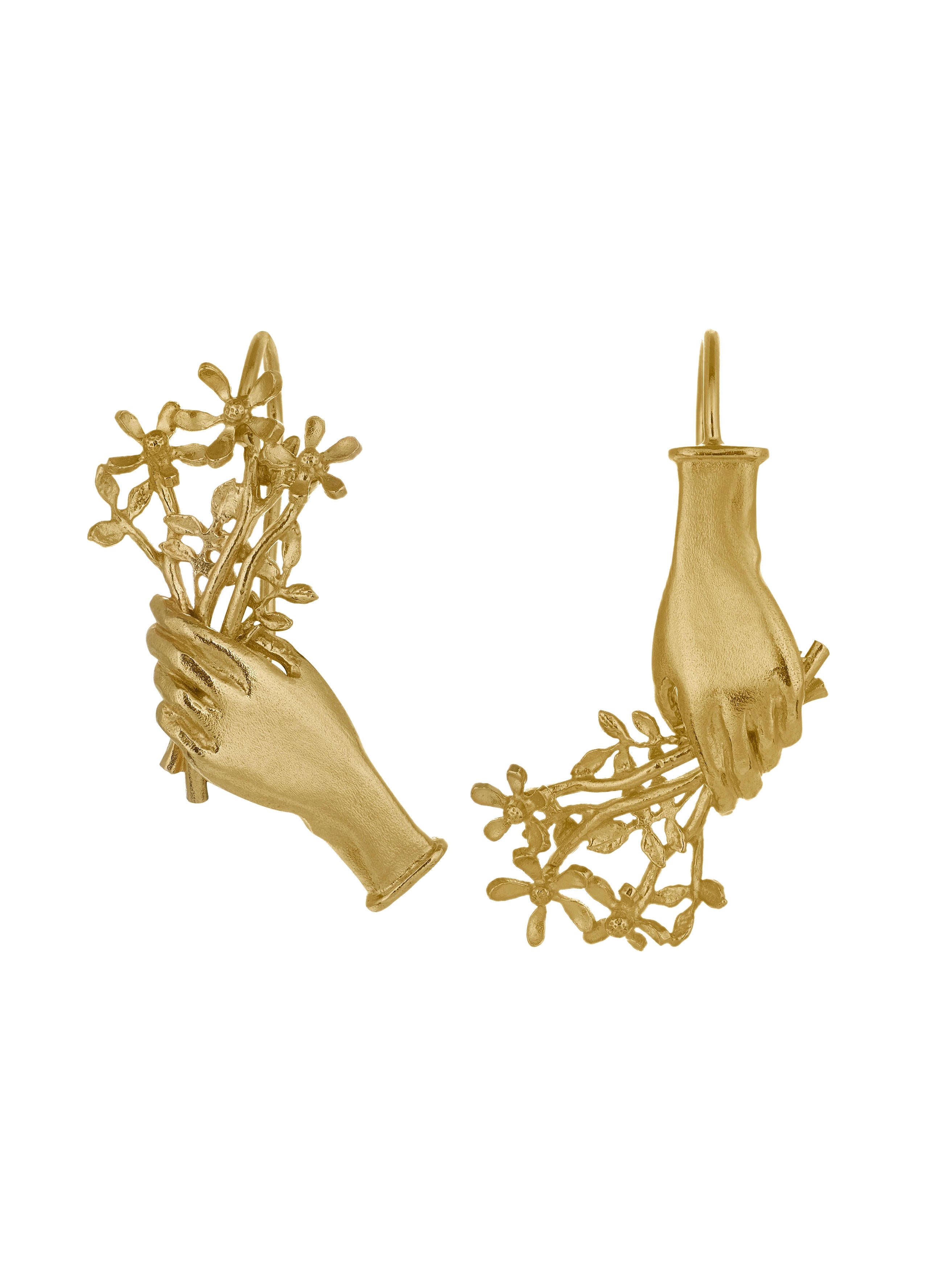 Asymmetric Gift of Flowers Bouquet Drop Earrings - image 1 | gold plate