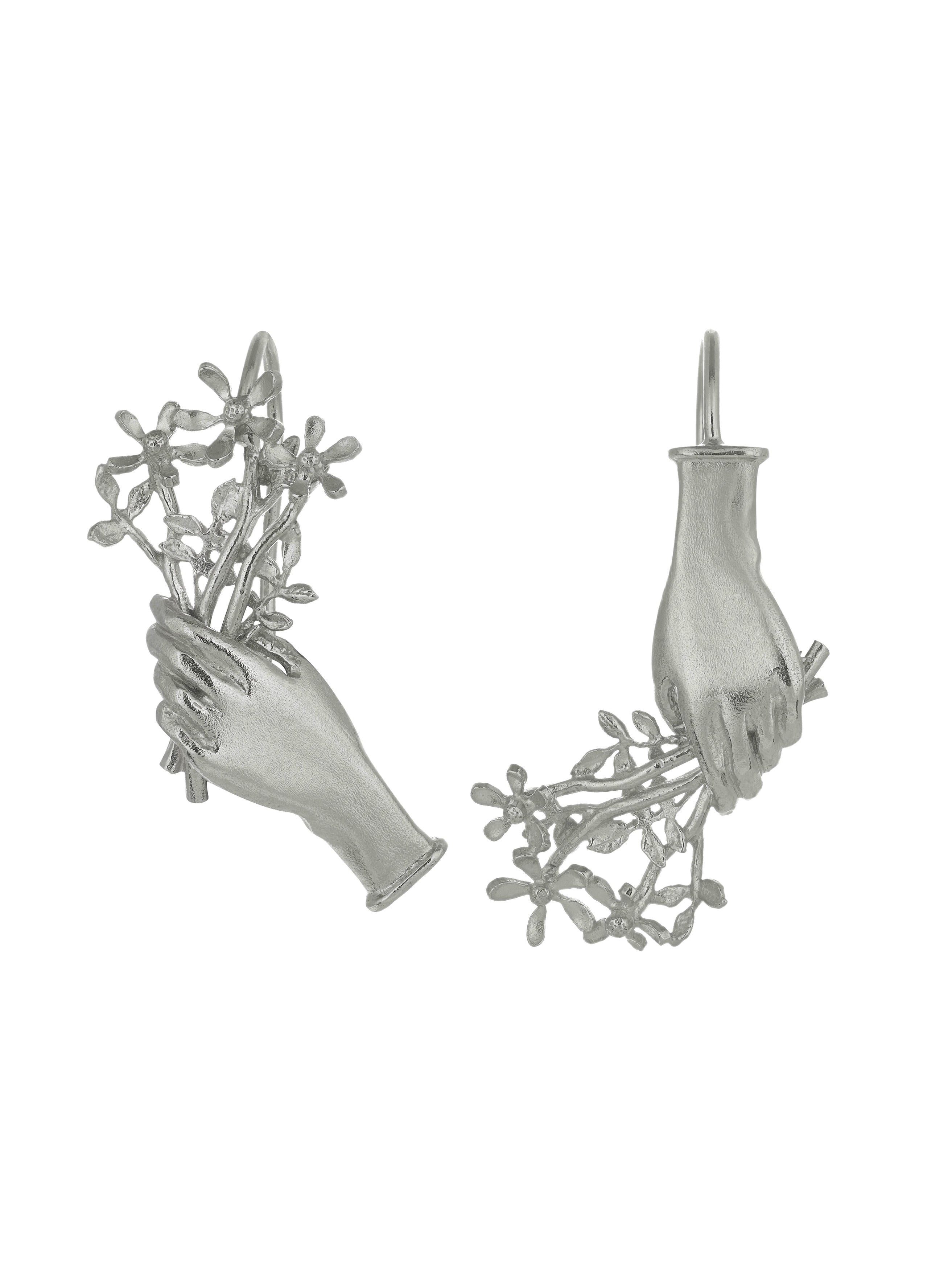 Asymmetric Gift of Flowers Bouquet Drop Earrings - image 5 | silver