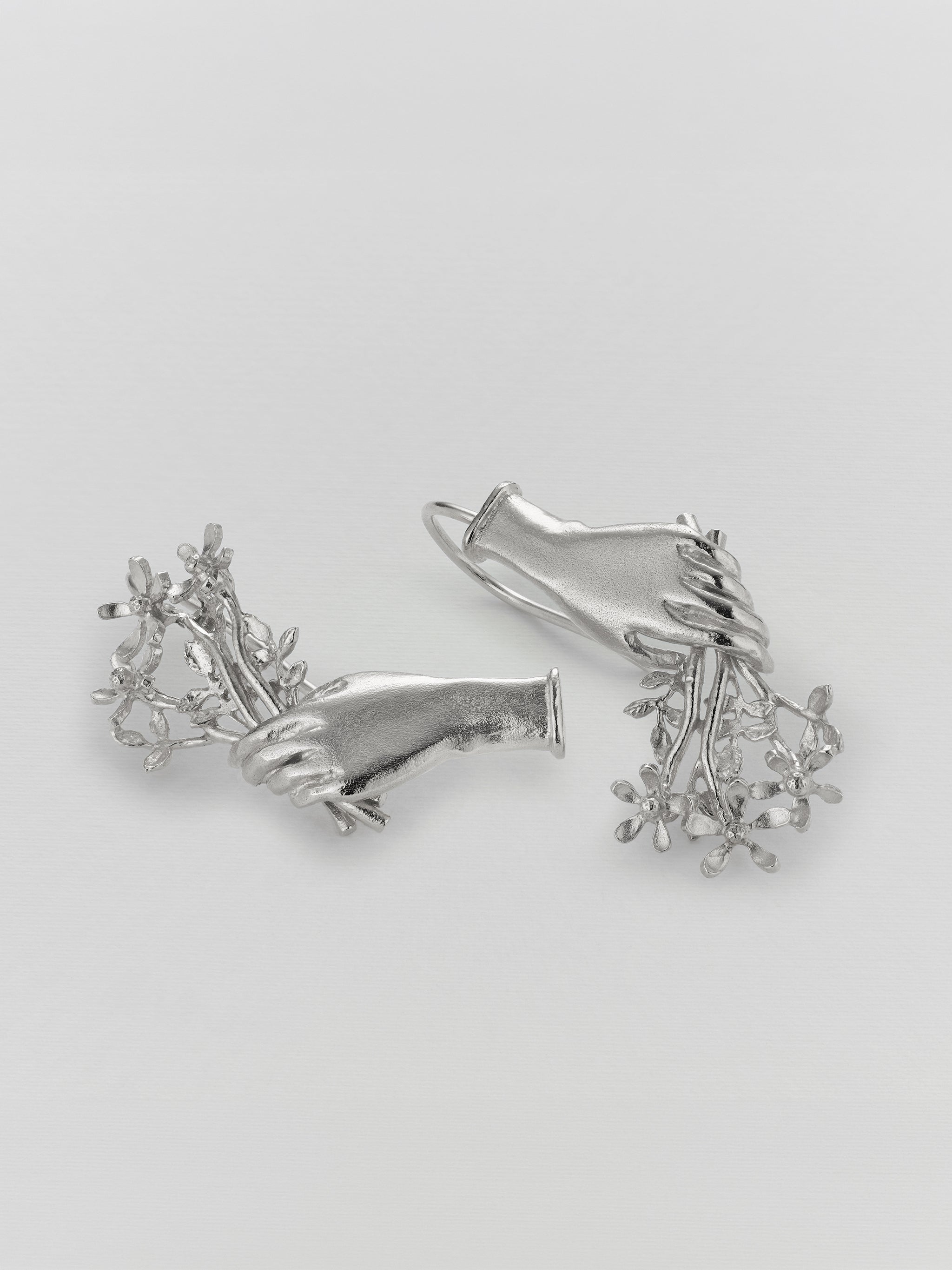 Asymmetric Gift of Flowers Bouquet Drop Earrings - image 6 | silver