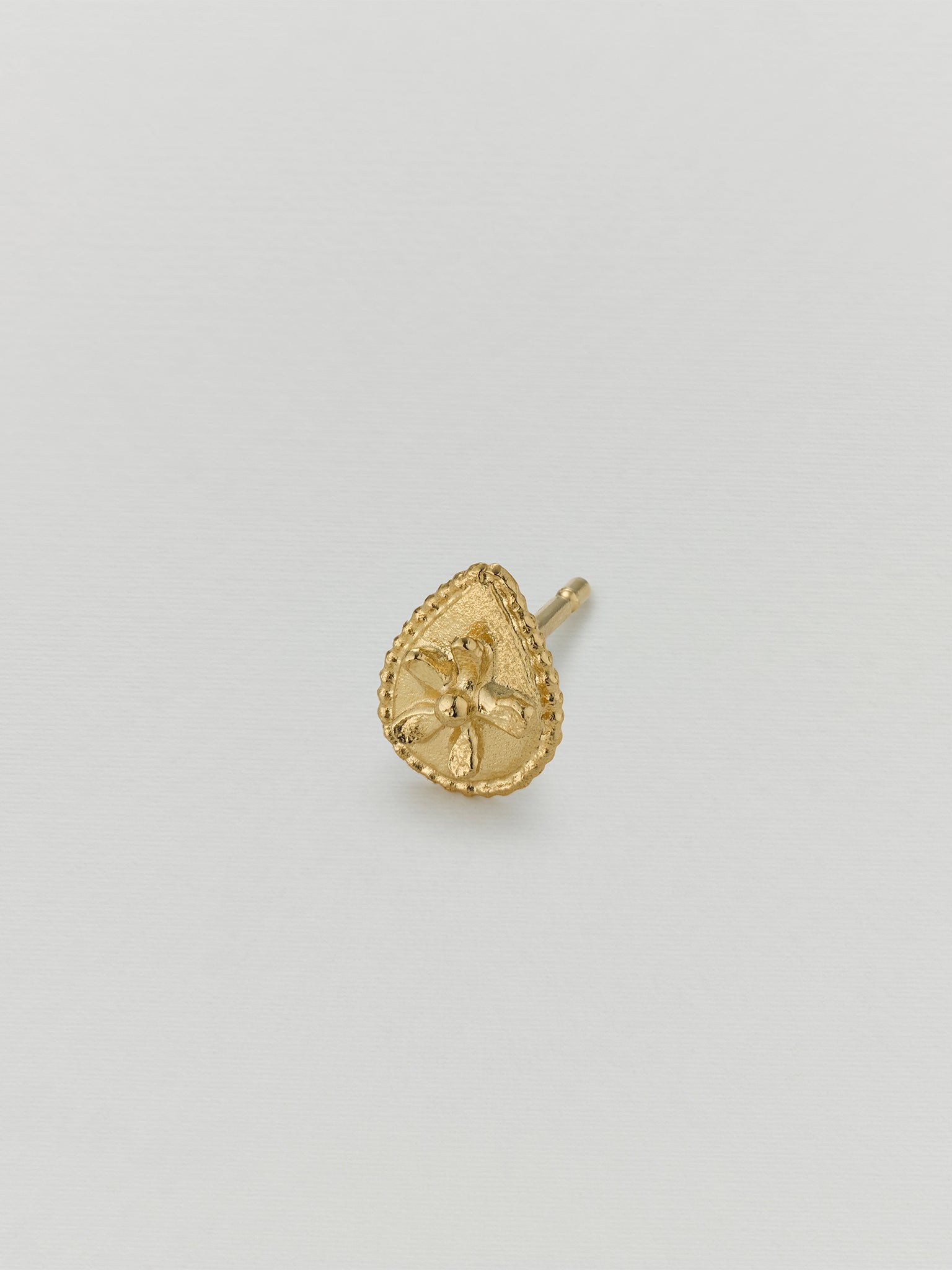 Teardrop Ex-voto Flower Single Stud Earring - image 2 | gold plate