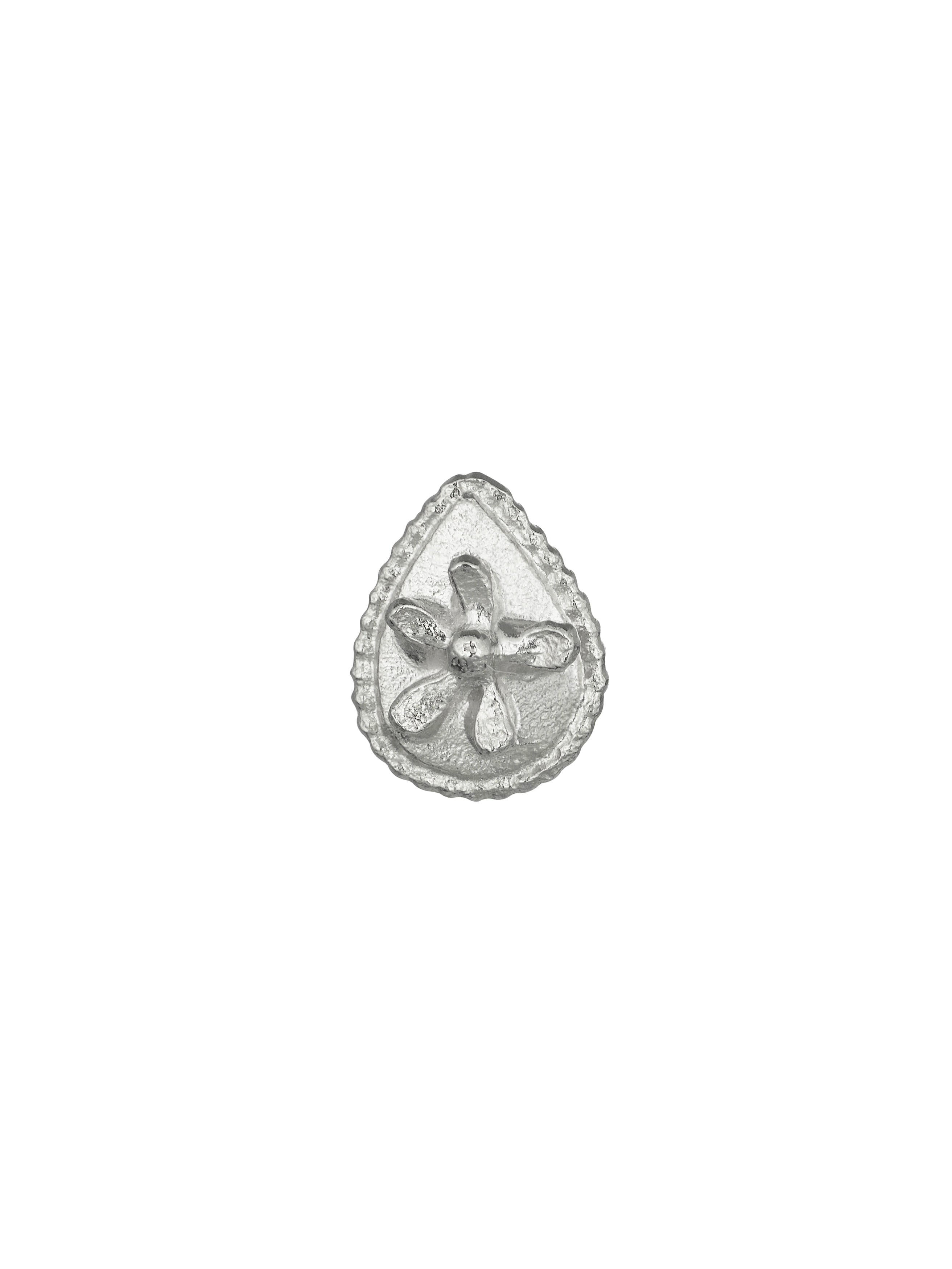 Teardrop Ex-voto Flower Single Stud Earring - image 4 | silver