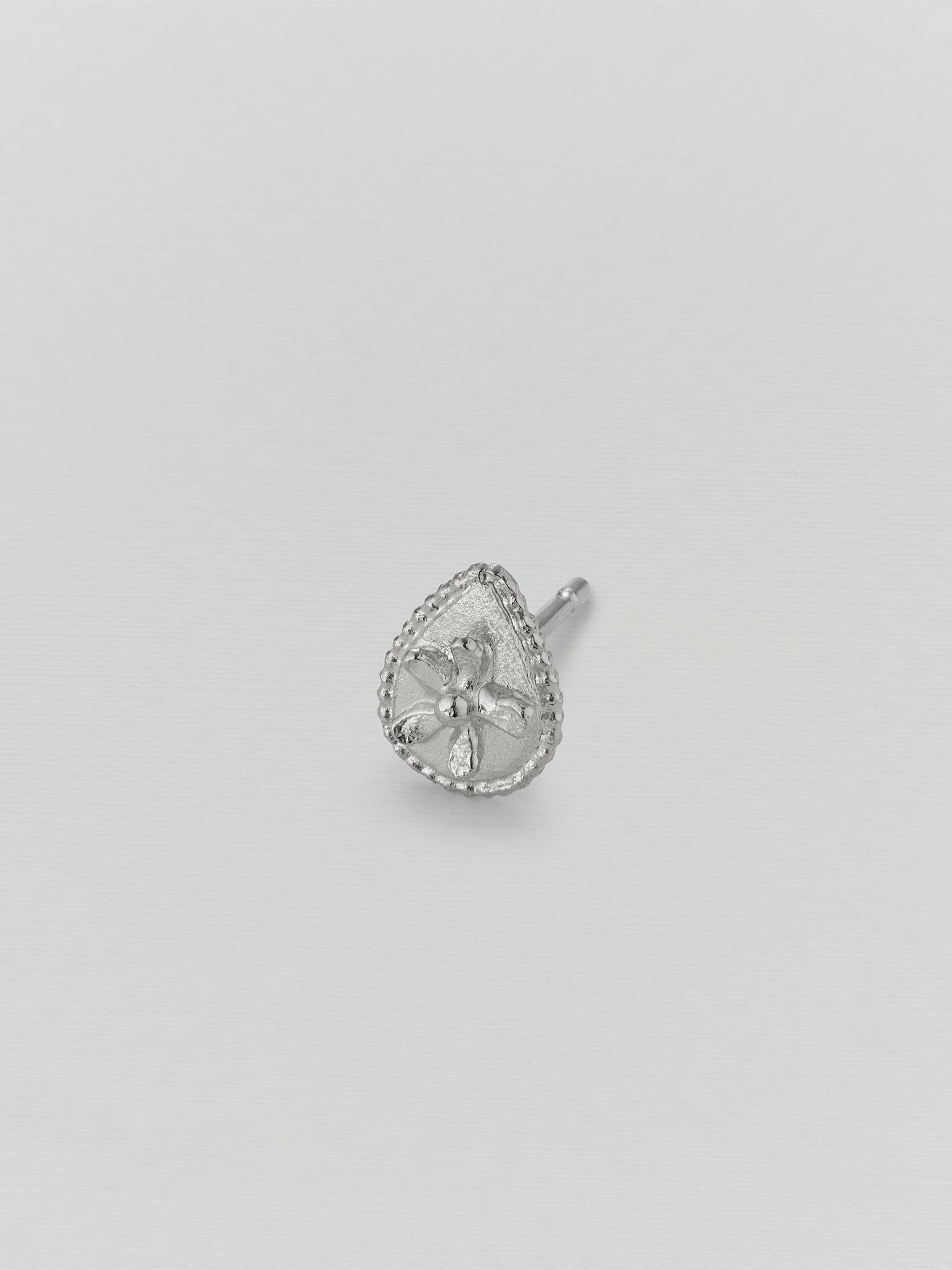 Teardrop Ex-voto Flower Single Stud Earring - image 6 | silver