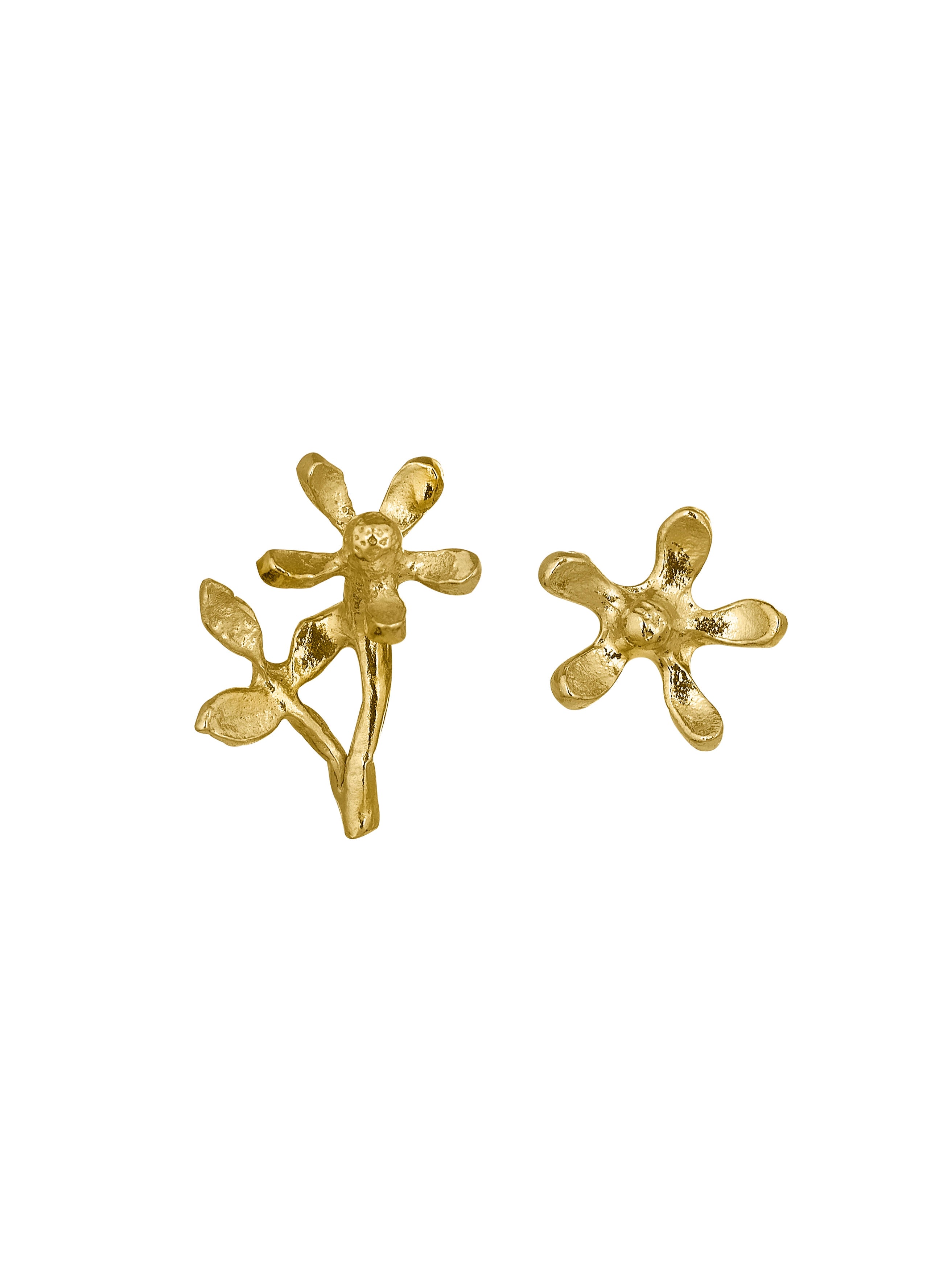Asymmetric Growing Flower Stud Earrings - image 1 | gold plate