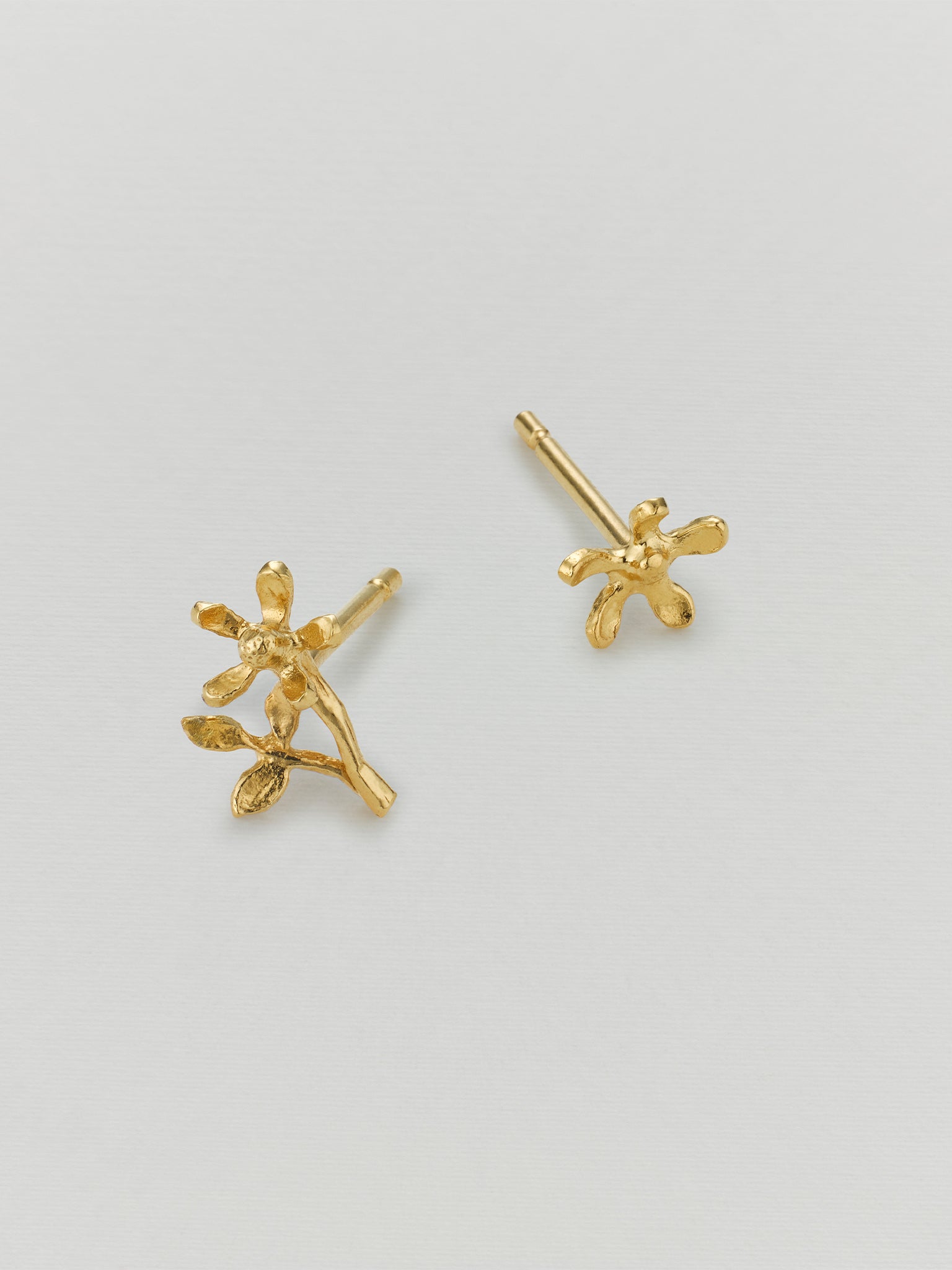 Asymmetric Growing Flower Stud Earrings - image 2 | gold plate