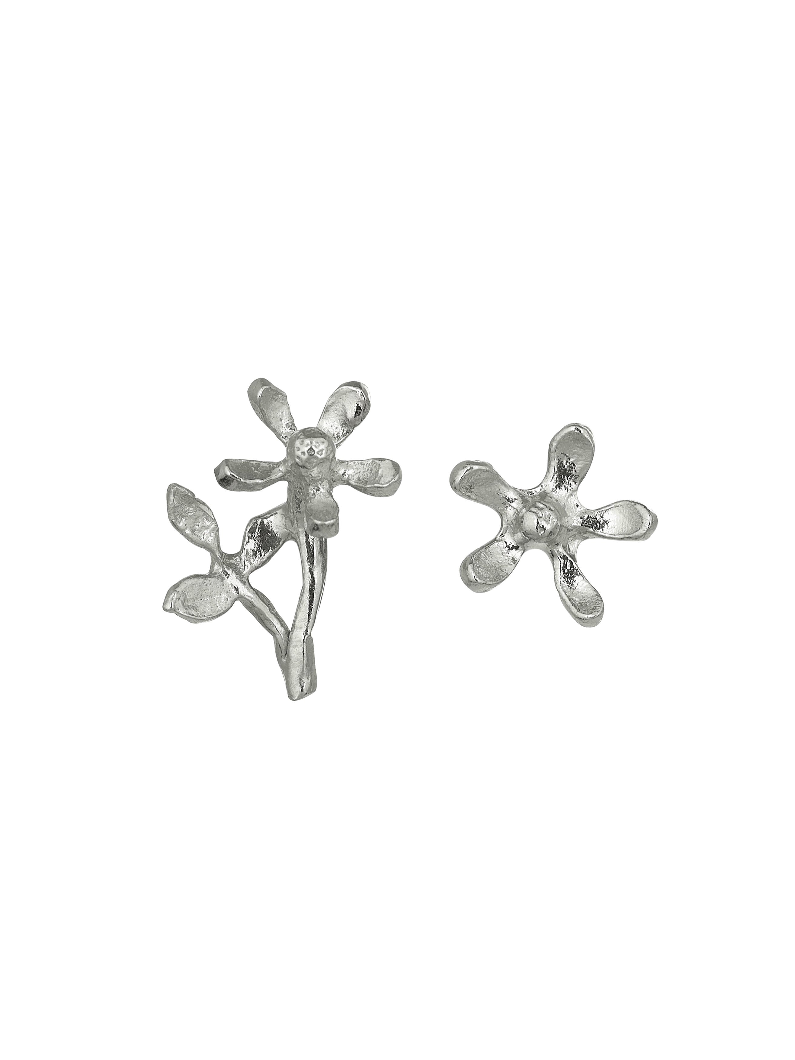 Asymmetric Growing Flower Stud Earrings - image 4 | silver
