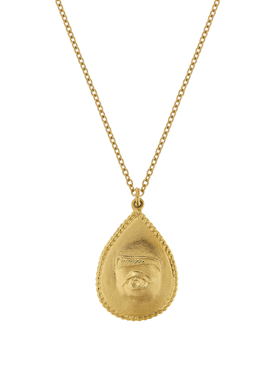Sense of Sight Eye Pendant Necklace Engraved with Dew Drops on Reverse