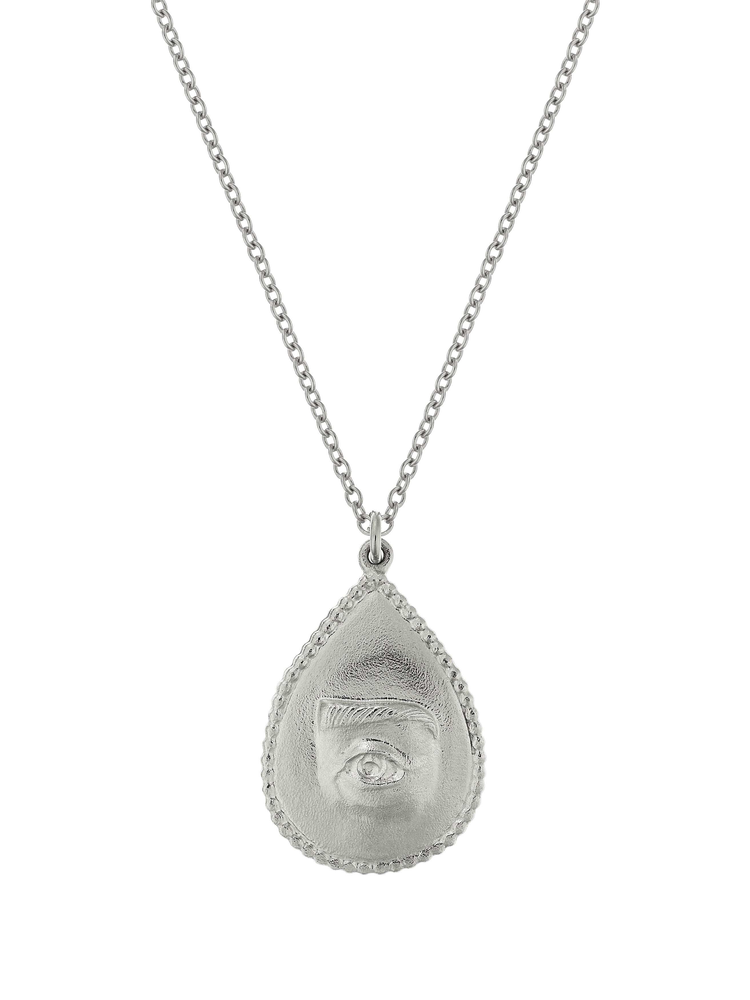 Sense of Sight Eye Pendant Necklace Engraved with Dew Drops on Reverse - image 5 | silver