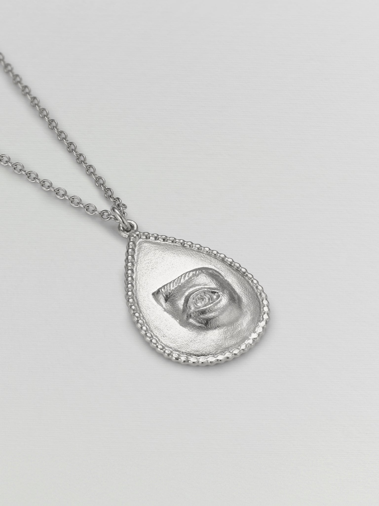 Sense of Sight Eye Pendant Necklace Engraved with Dew Drops on Reverse - image 7 | silver
