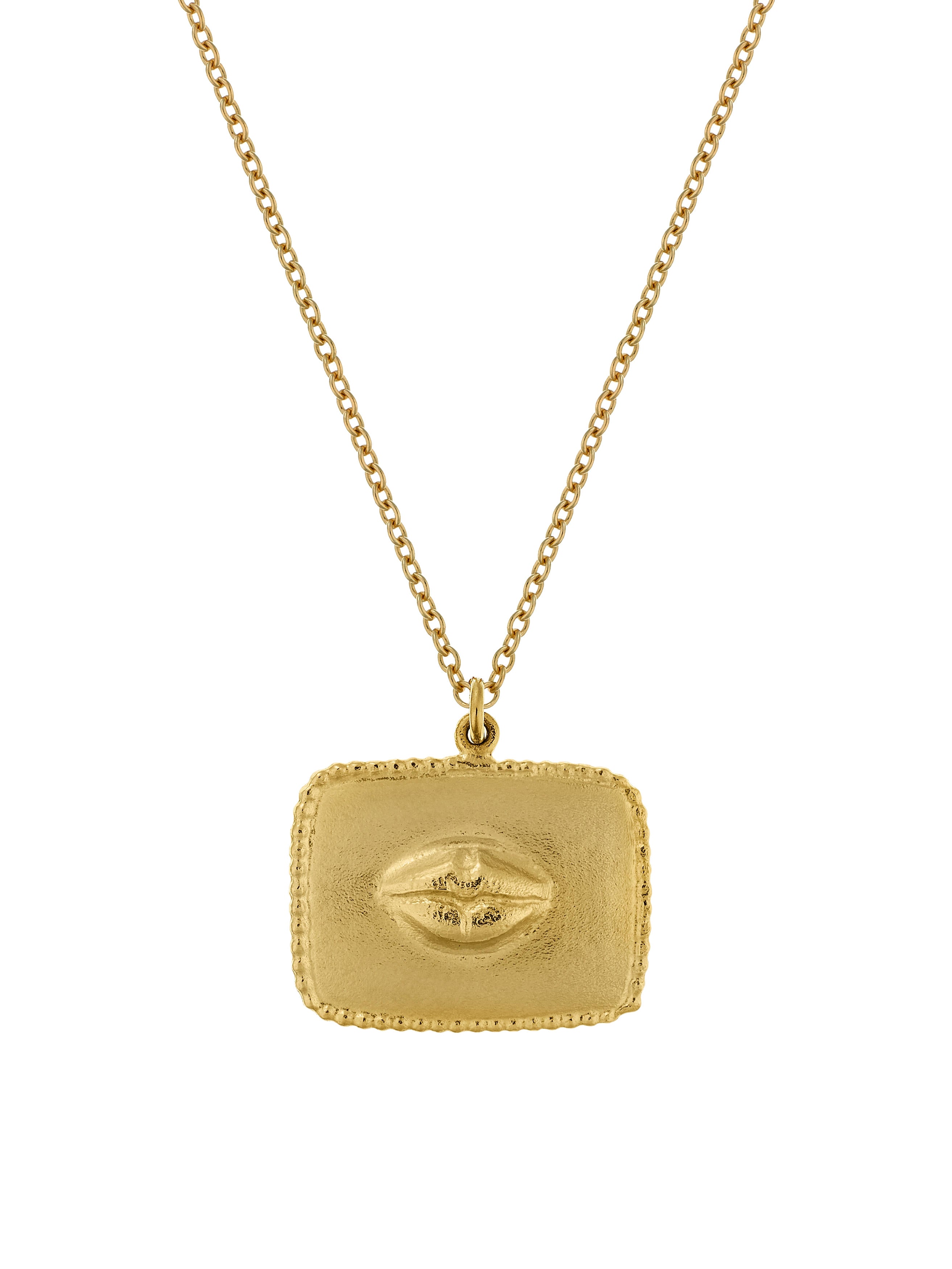 Sense of Taste Lips Pendant Necklace Engraved with Strawberries on Reverse - image 1 | gold plate
