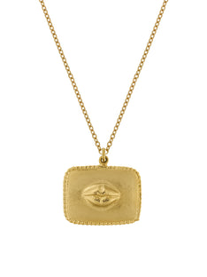 Sense of Taste Lips Pendant Necklace Engraved with Strawberries on Reverse