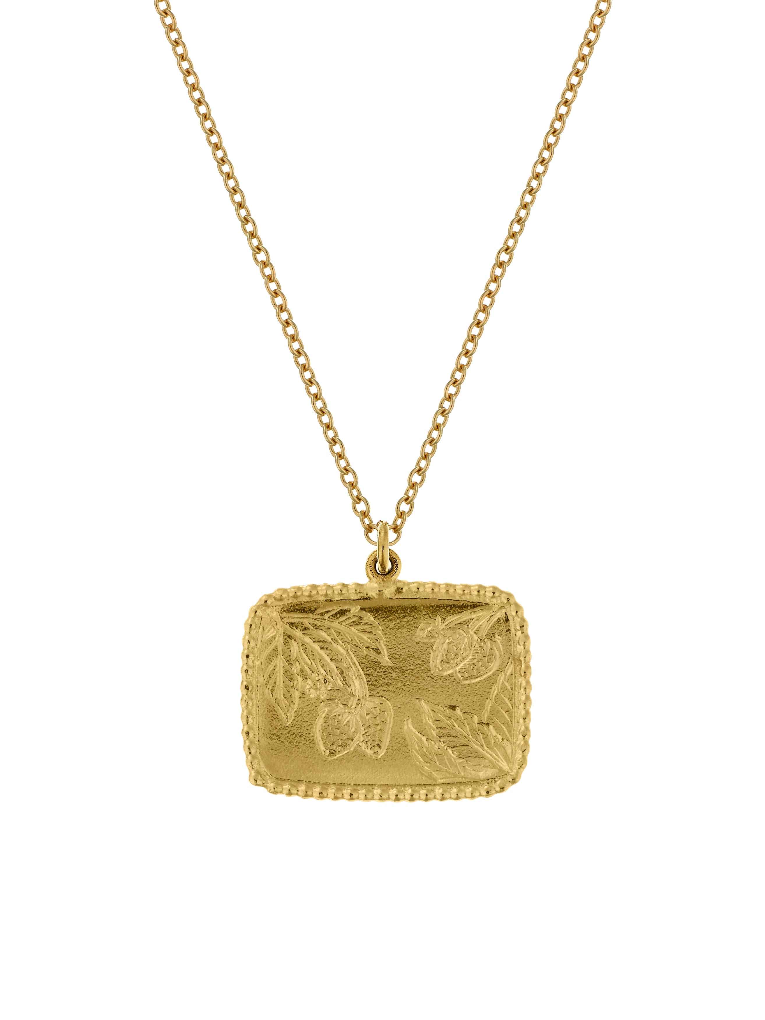 Sense of Taste Lips Pendant Necklace Engraved with Strawberries on Reverse - image 4 | gold plate