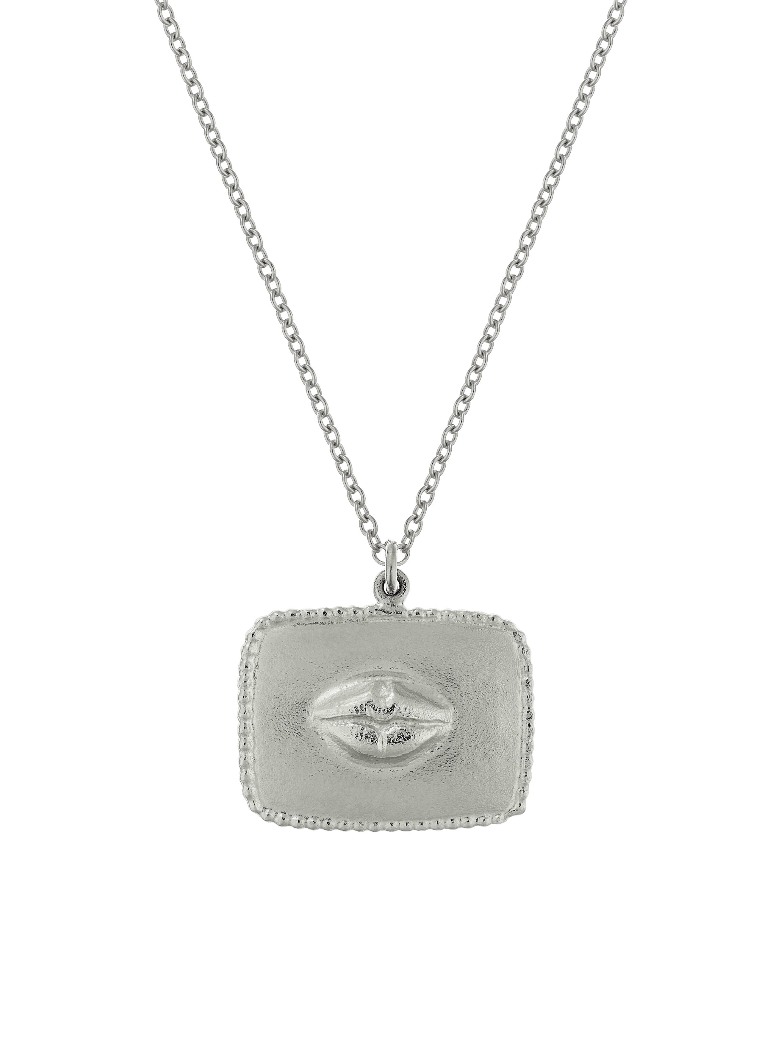 Sense of Taste Lips Pendant Necklace Engraved with Strawberries on Reverse - image 5 | silver