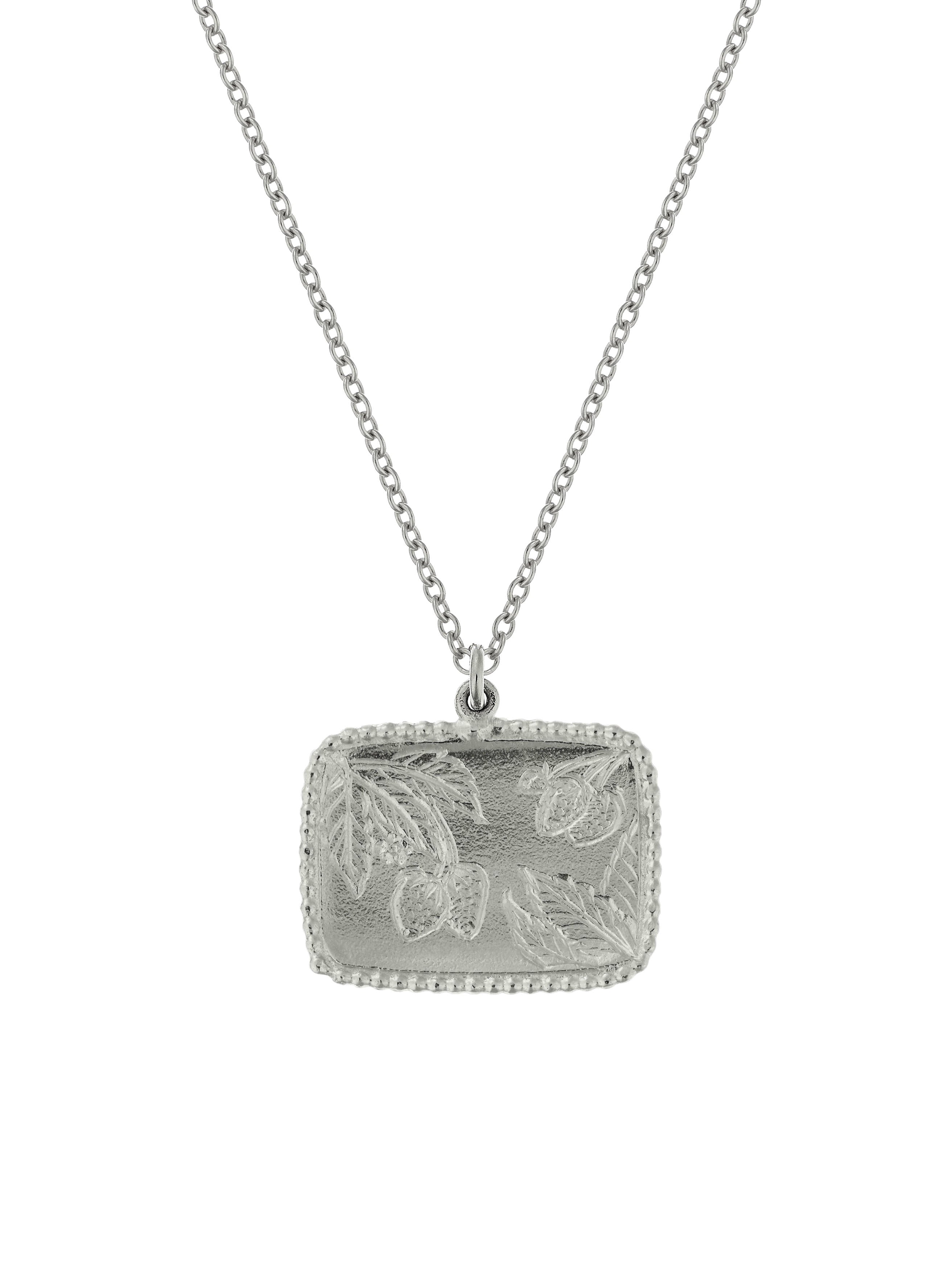 Sense of Taste Lips Pendant Necklace Engraved with Strawberries on Reverse - image 7 | silver