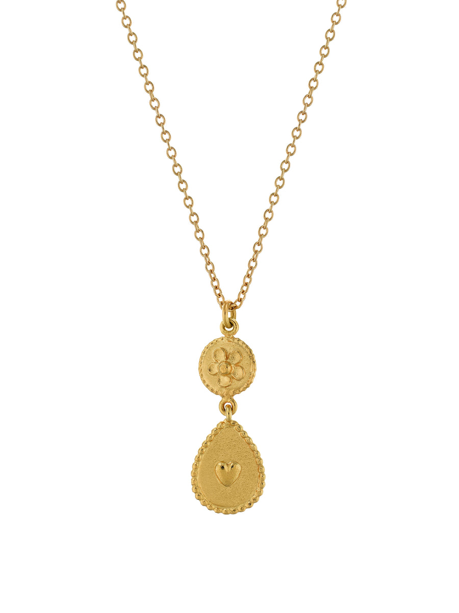 Love of Nature Heart & Flower Drop Necklace