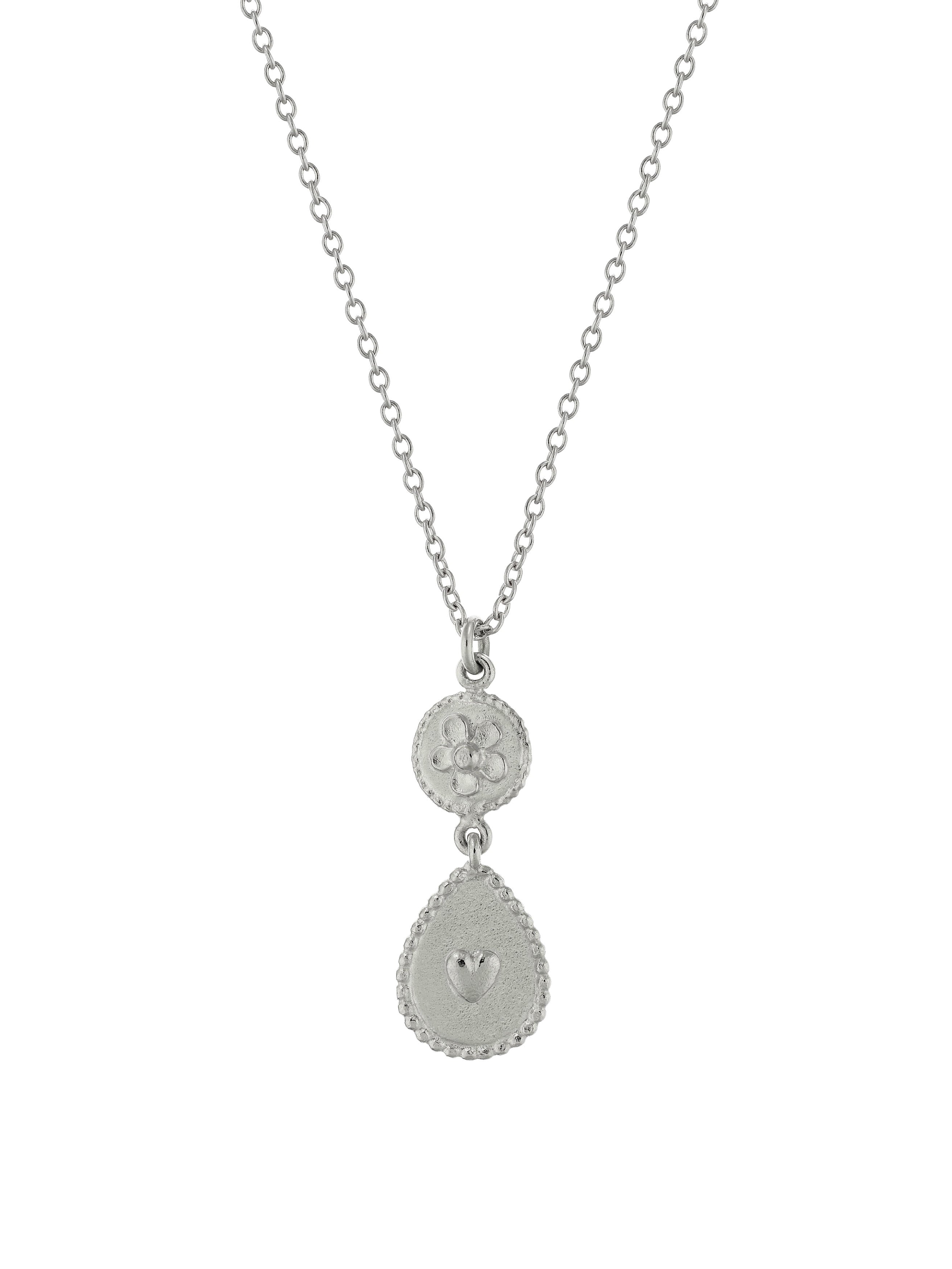 Love of Nature Heart & Flower Drop Necklace - image 4 | silver