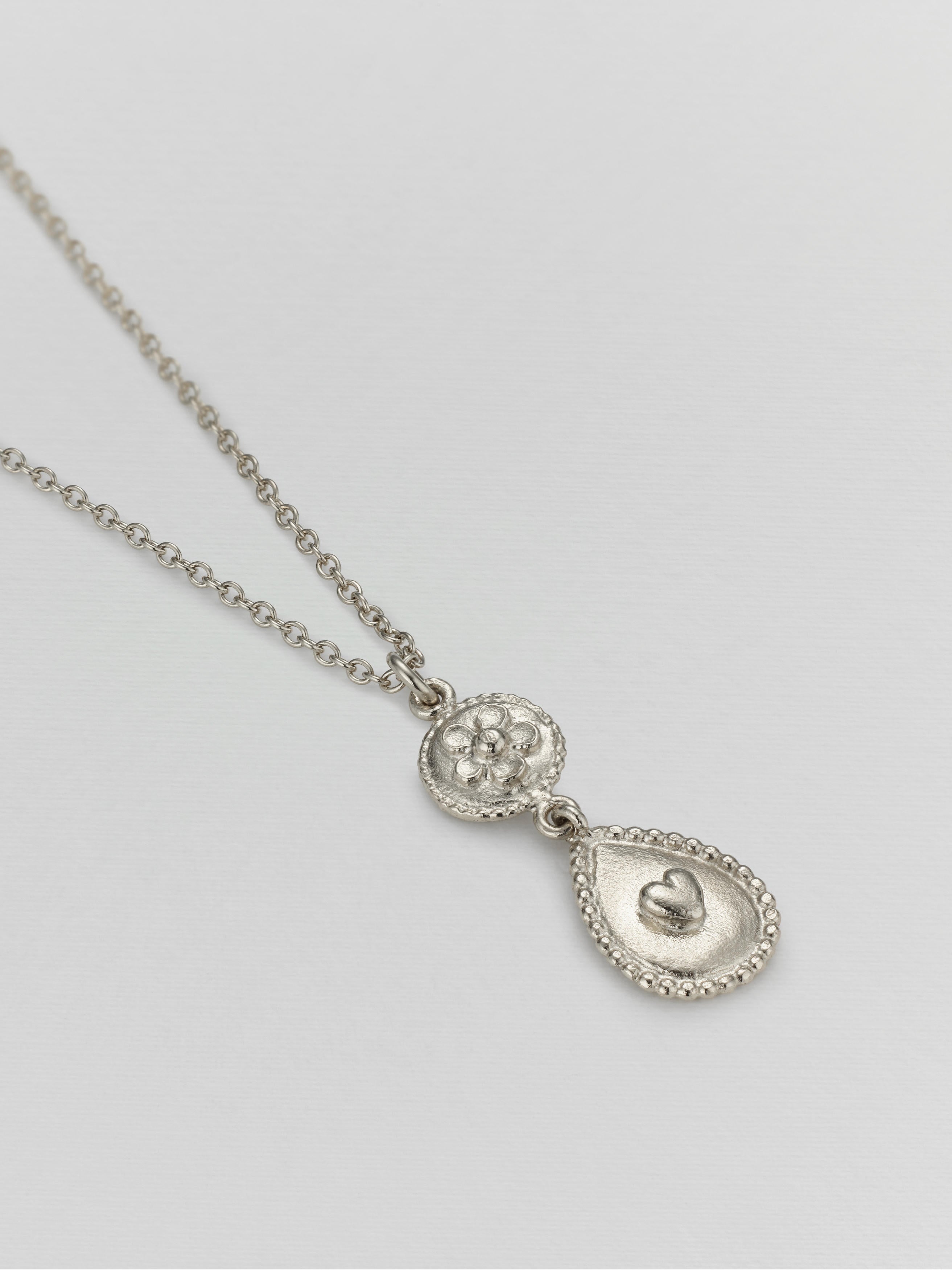 Love of Nature Heart & Flower Drop Necklace - image 6 | silver