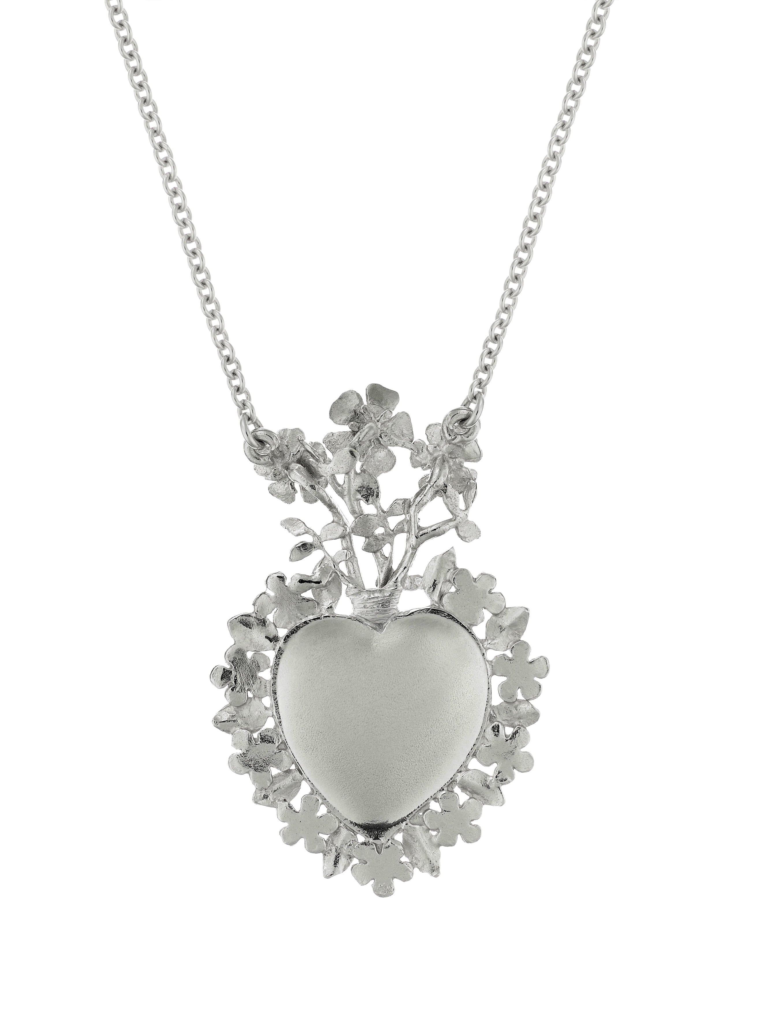 Floral Sacred Heart Necklace - image 7 | silver