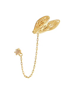 Small Landed Dragonfly Wing Ear-Cuff with Chain Linked Stud