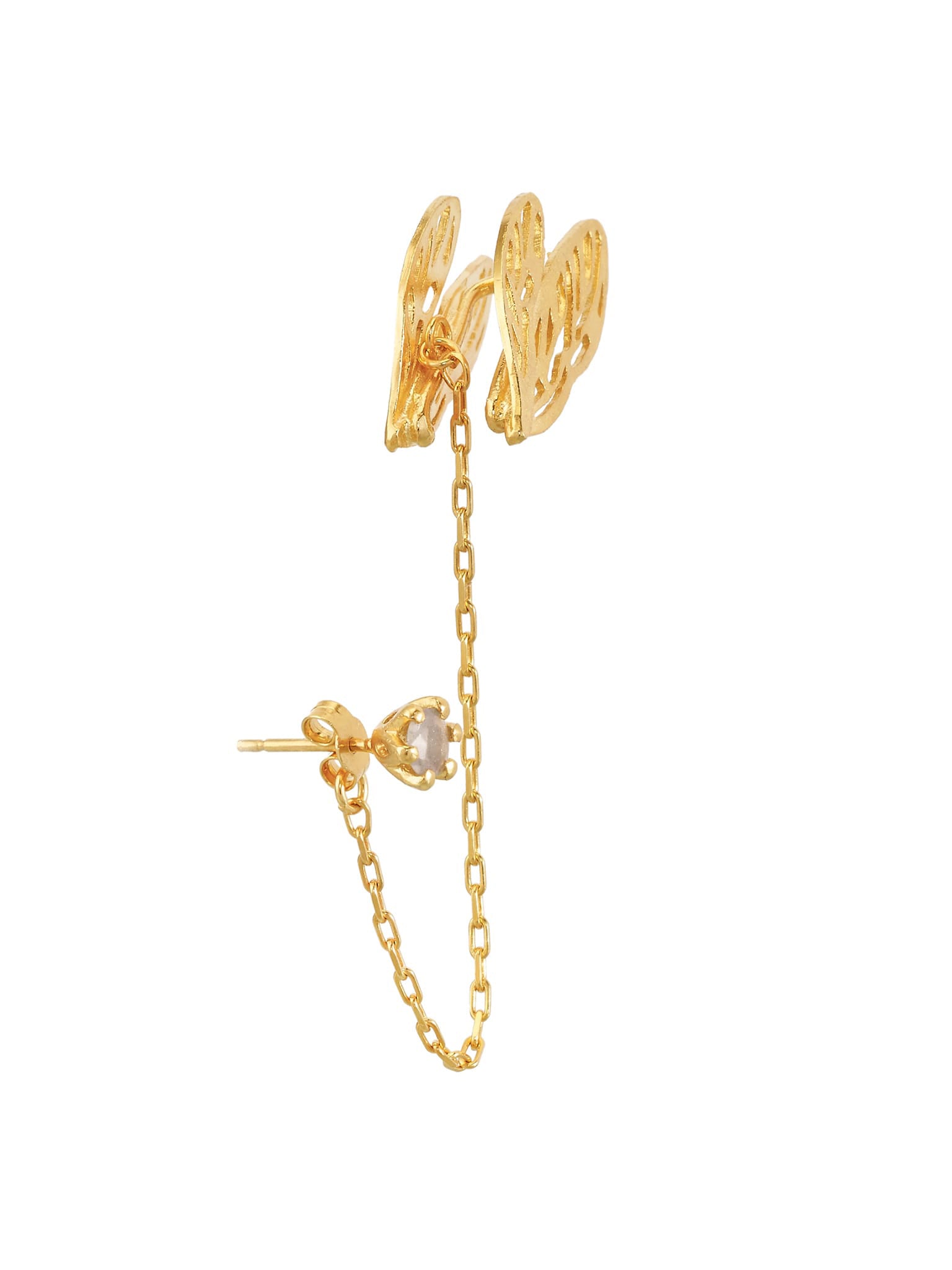Small Landed Dragonfly Wing Ear-Cuff with Chain Linked Stud - image 3 | gold plate
