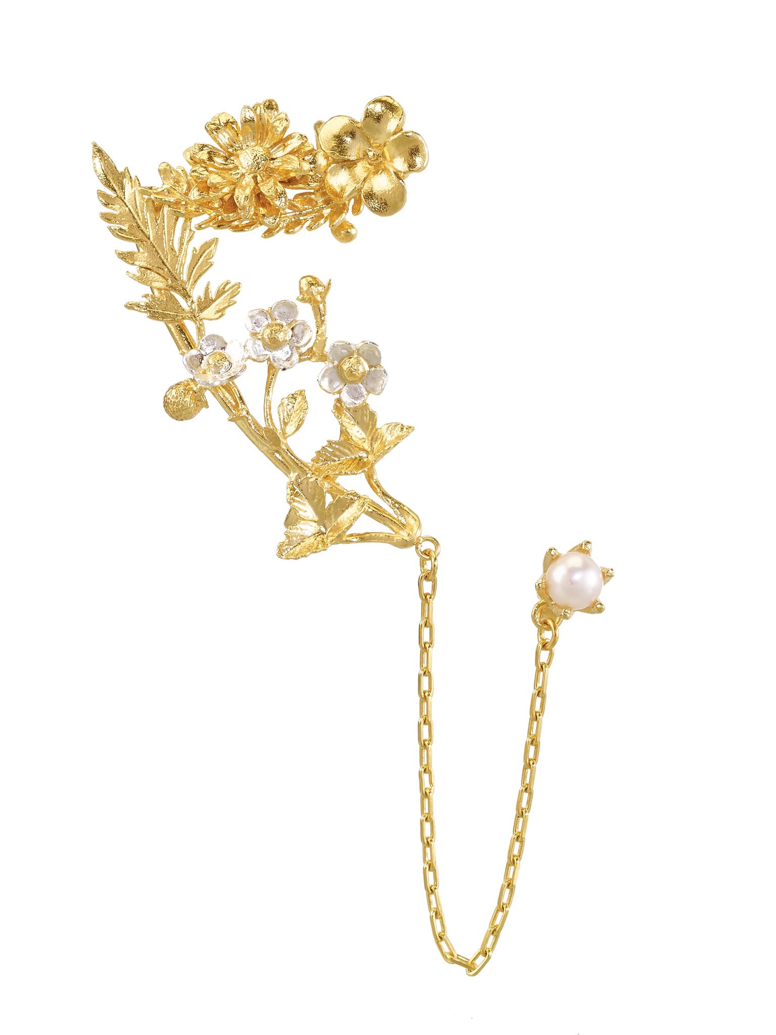 Woodland Garden Ear-Cuff with Chain Linked Stud - image 1 | silver & gold plate