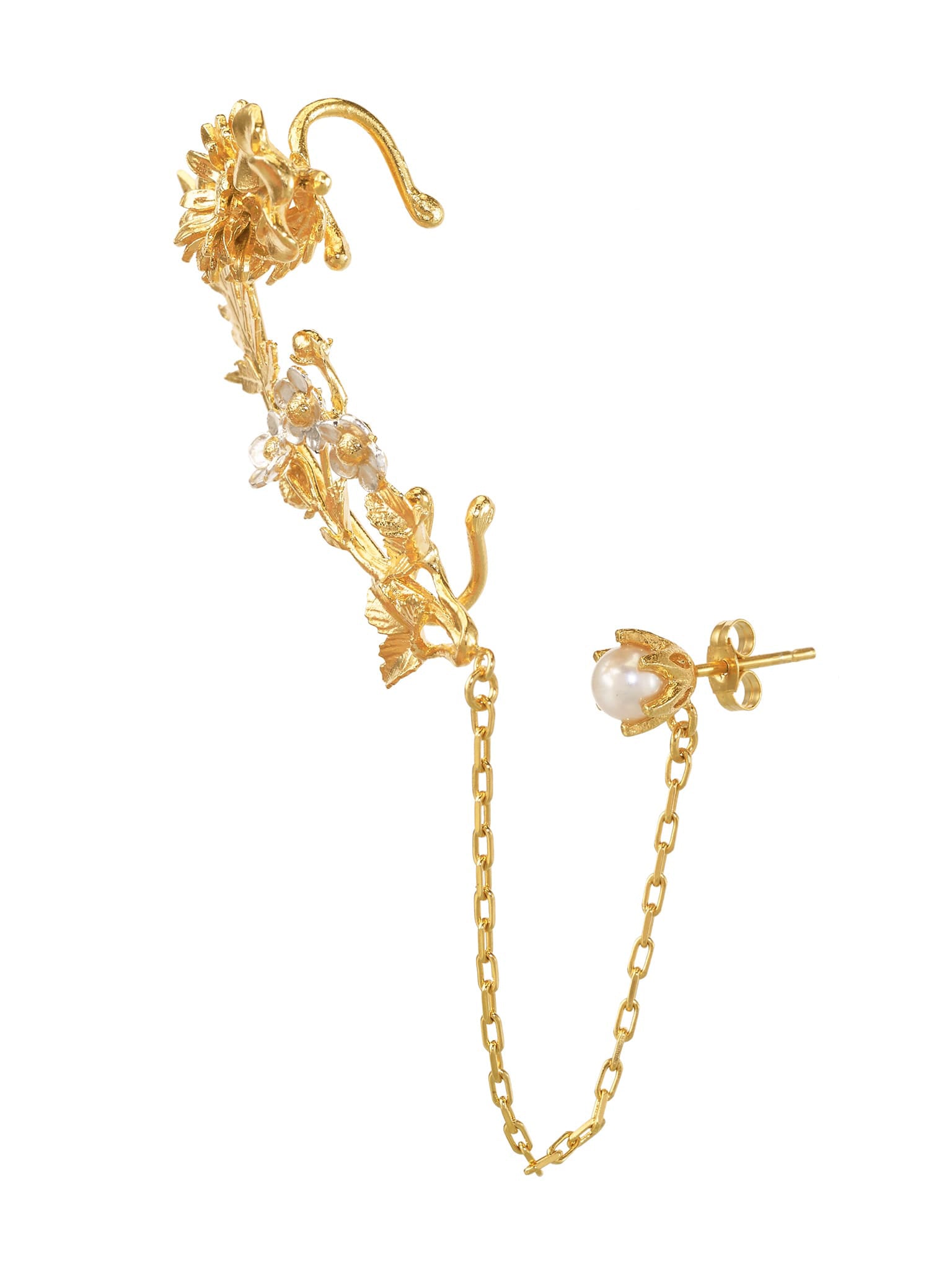 Woodland Garden Ear-Cuff with Chain Linked Stud - image 2 | silver & gold plate