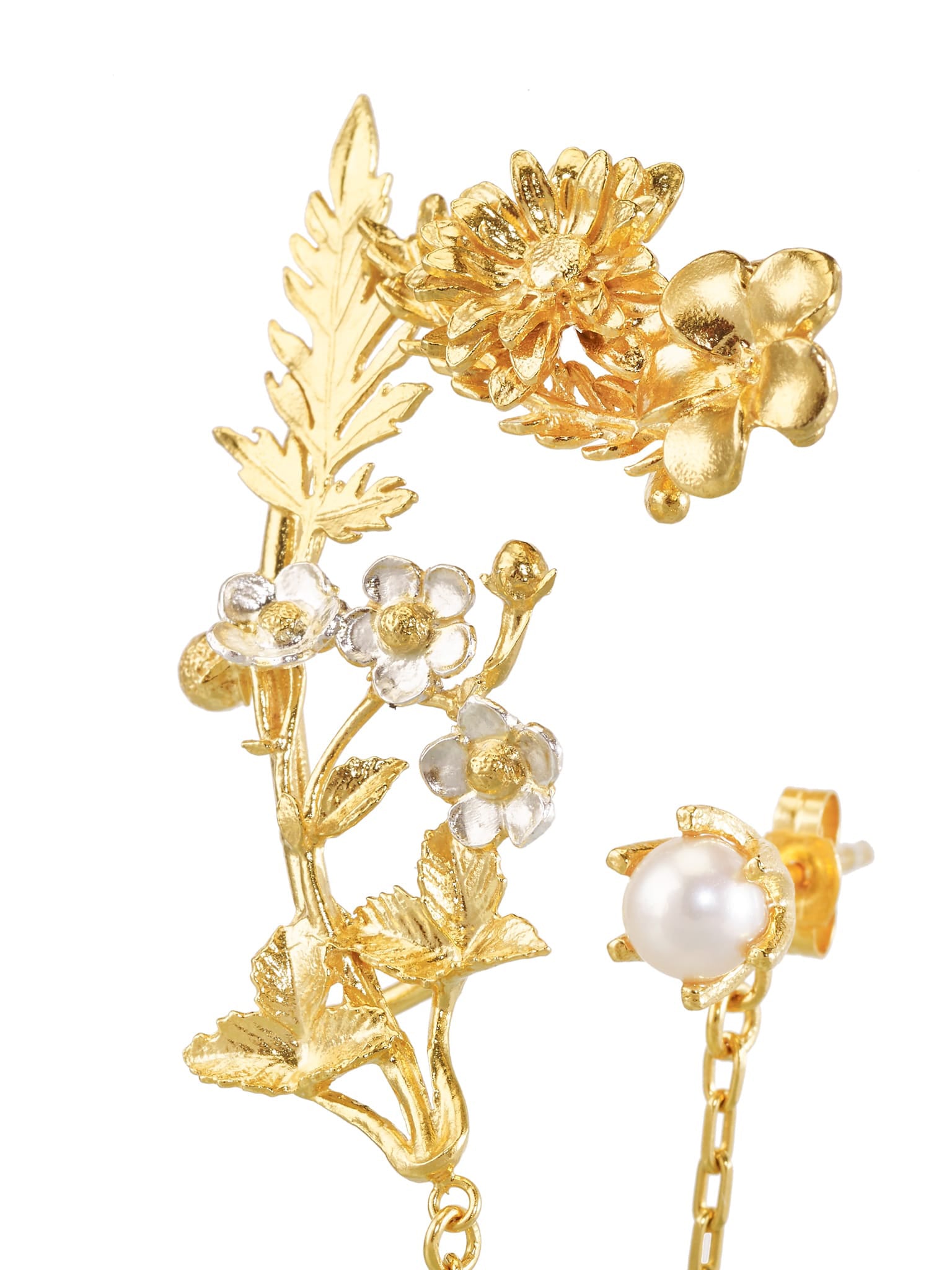 Woodland Garden Ear-Cuff with Chain Linked Stud - image 3 | silver & gold plate