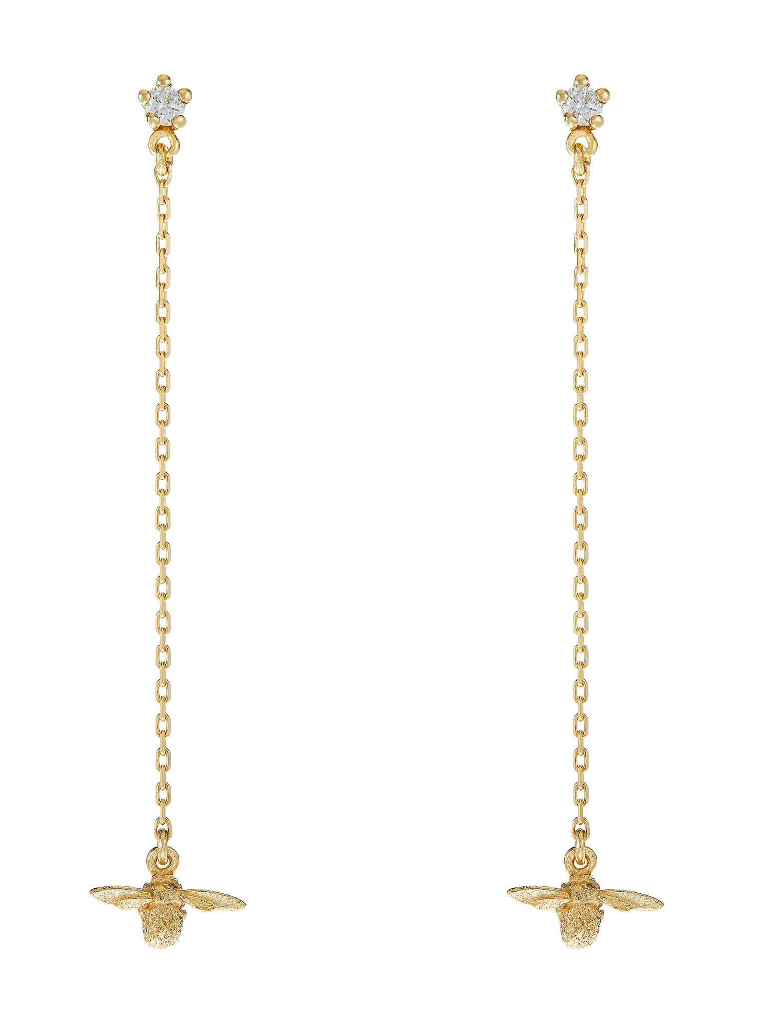 Diamond Stud Earrings with Fine Chain Bee Drops - image 1 | 18ct yellow gold