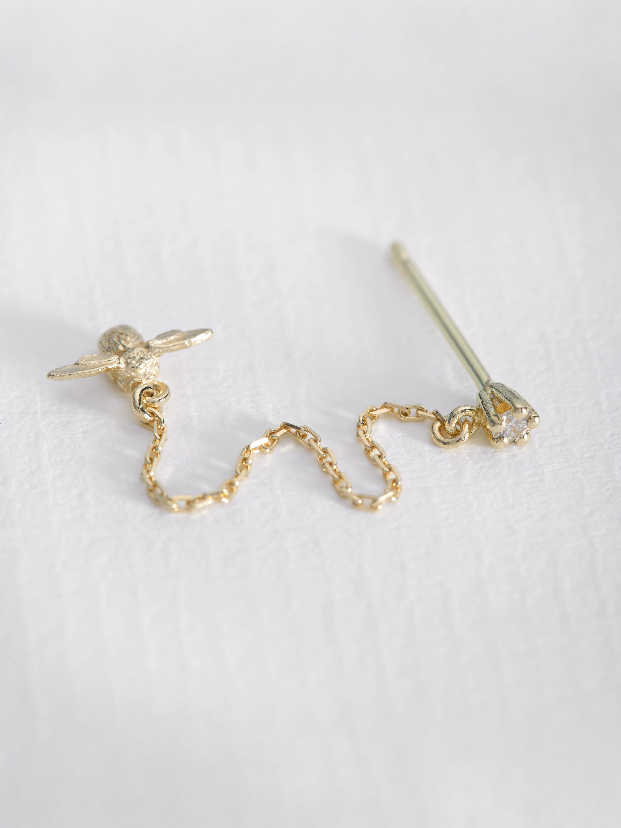 Diamond Stud Earrings with Fine Chain Bee Drops - image 3 | 18ct yellow gold