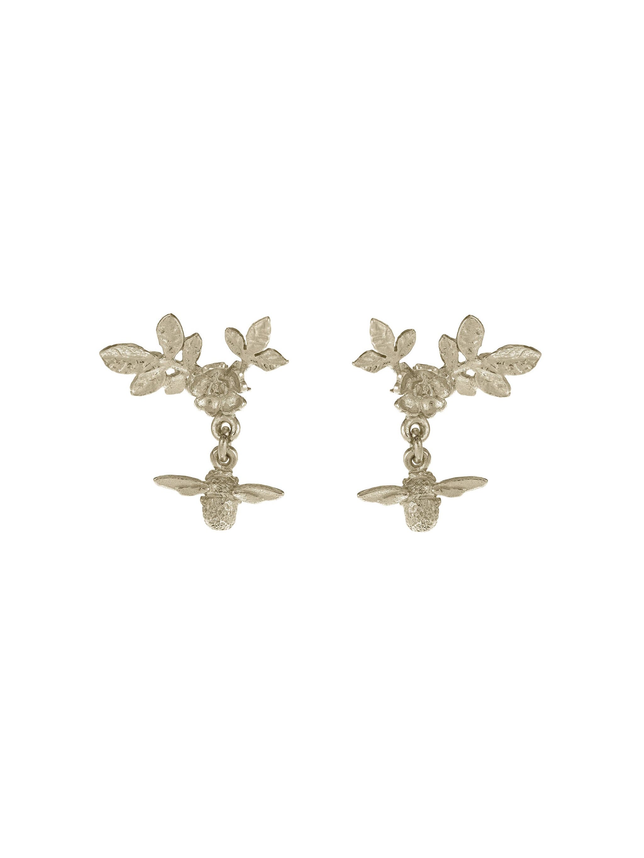 Floral Bloom Stud Earrings with Bee Drops - image 6 | 18ct white gold