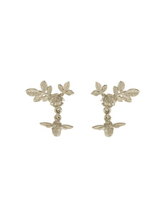 Floral Bloom Stud Earrings with Bee Drops