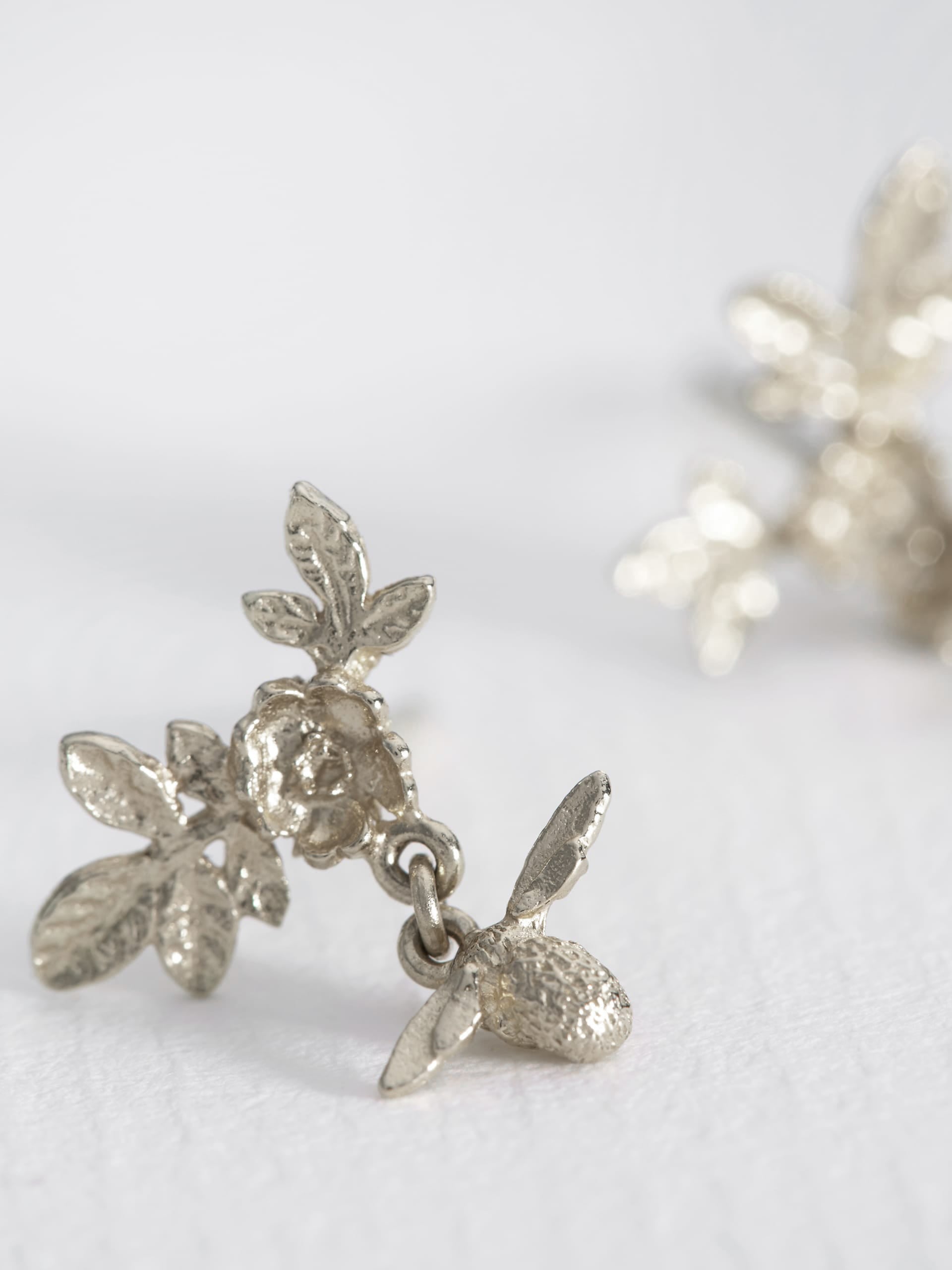 Floral Bloom Stud Earrings with Bee Drops - image 7 | 18ct white gold