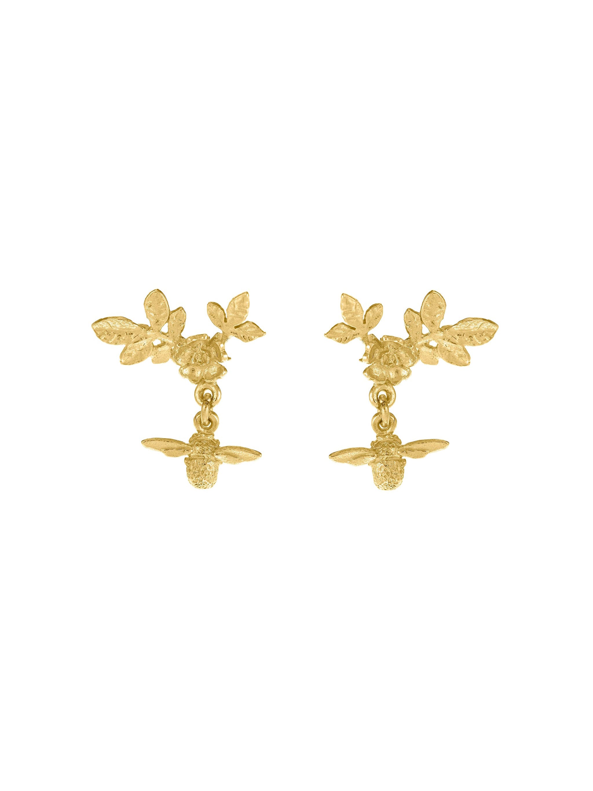 Floral Bloom Stud Earrings with Bee Drops - image 1 | 18ct yellow gold