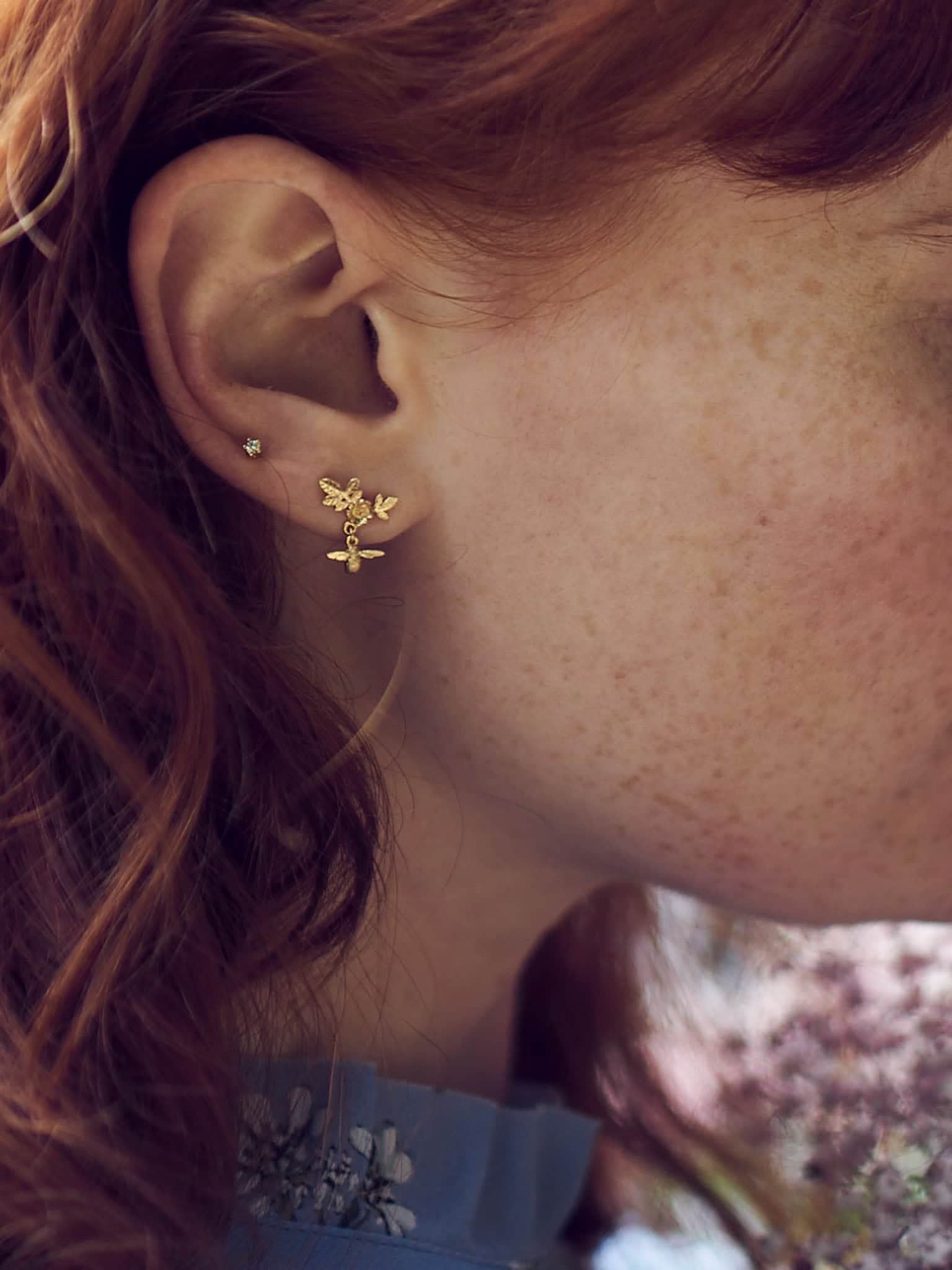Floral Bloom Stud Earrings with Bee Drops - image 2