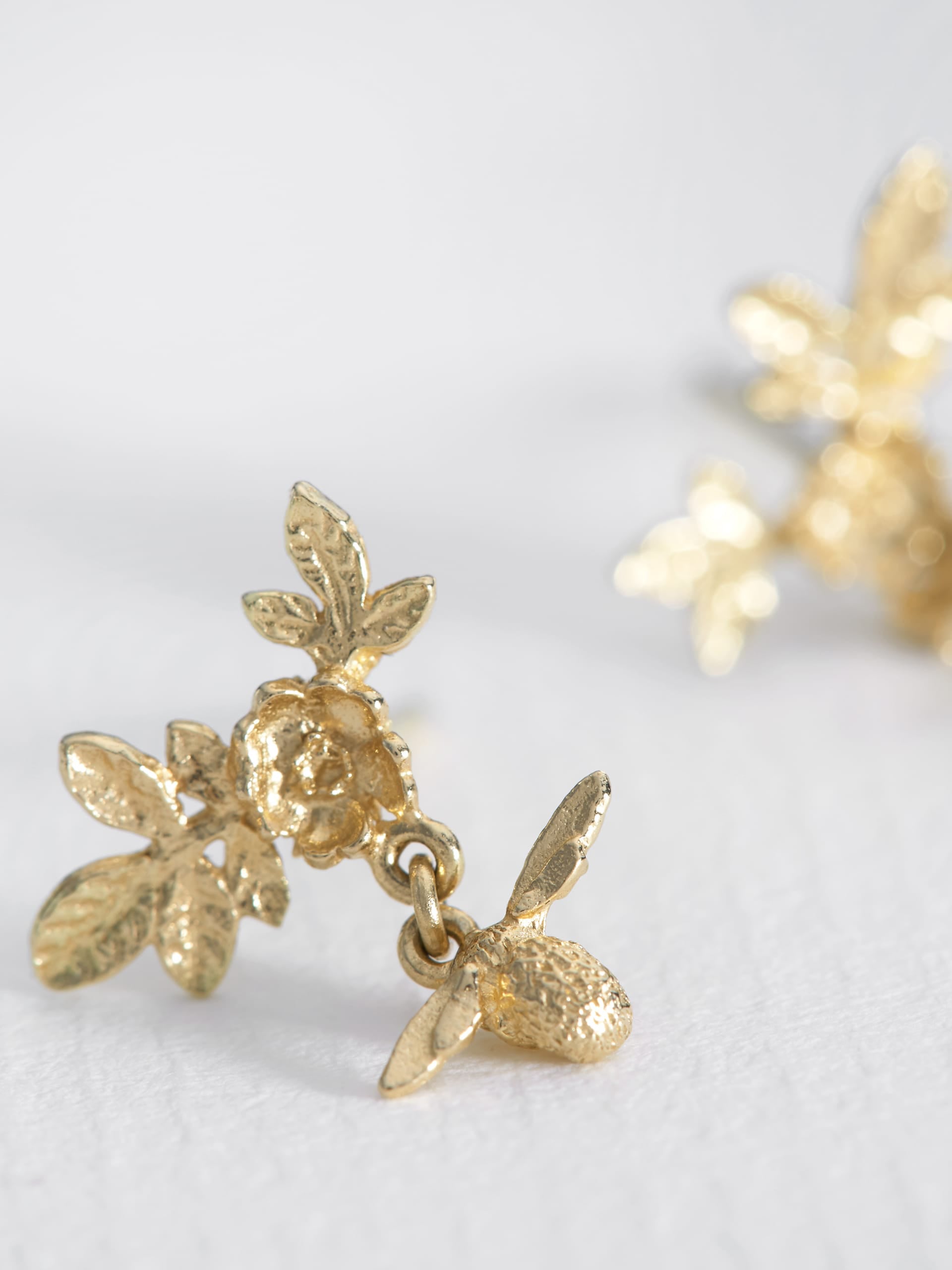 Floral Bloom Stud Earrings with Bee Drops - image 4 | 18ct yellow gold