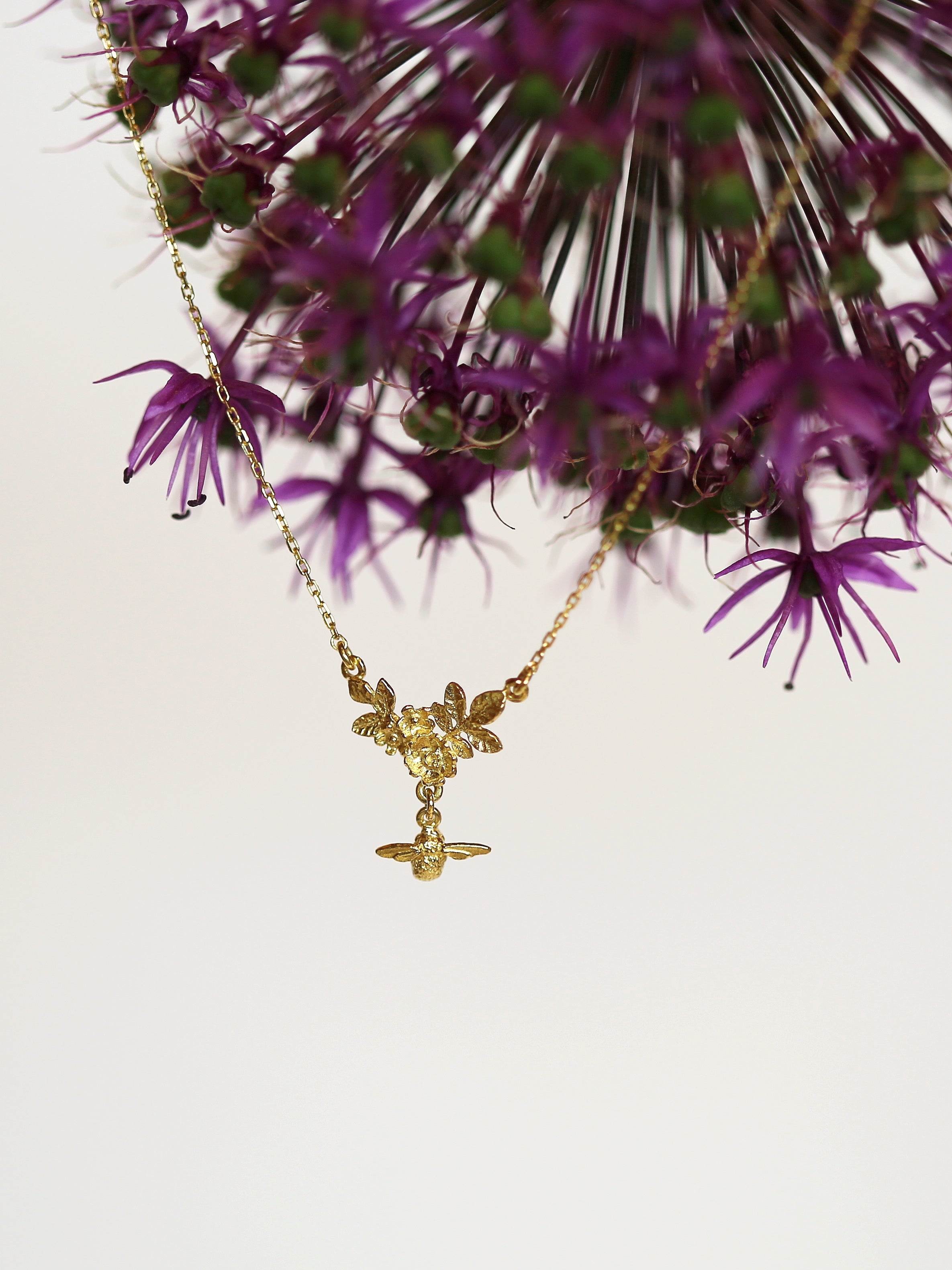 Floral Cluster Necklace with Bee Drop - image 3