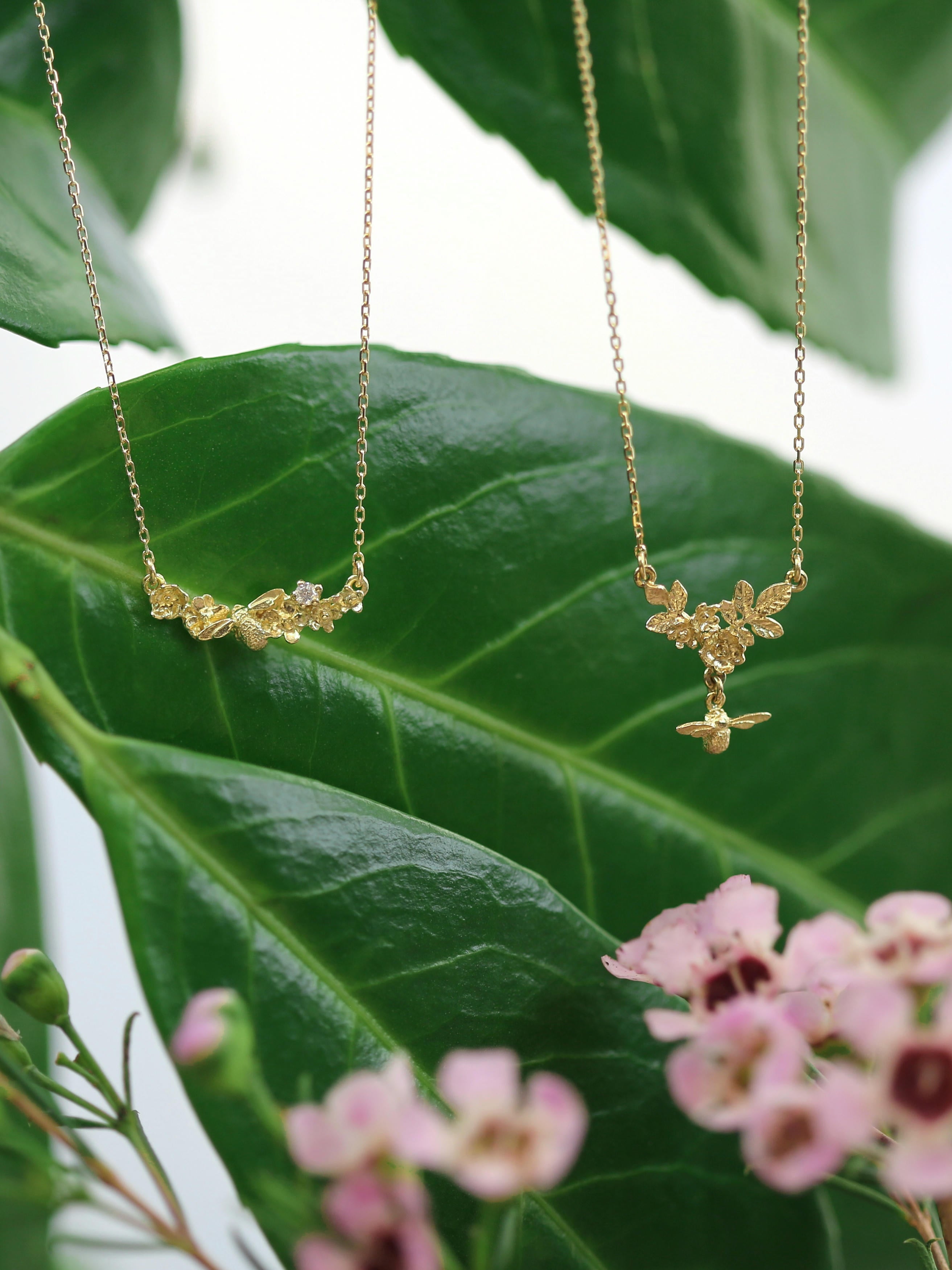 Floral Cluster Necklace with Bee Drop - image 4