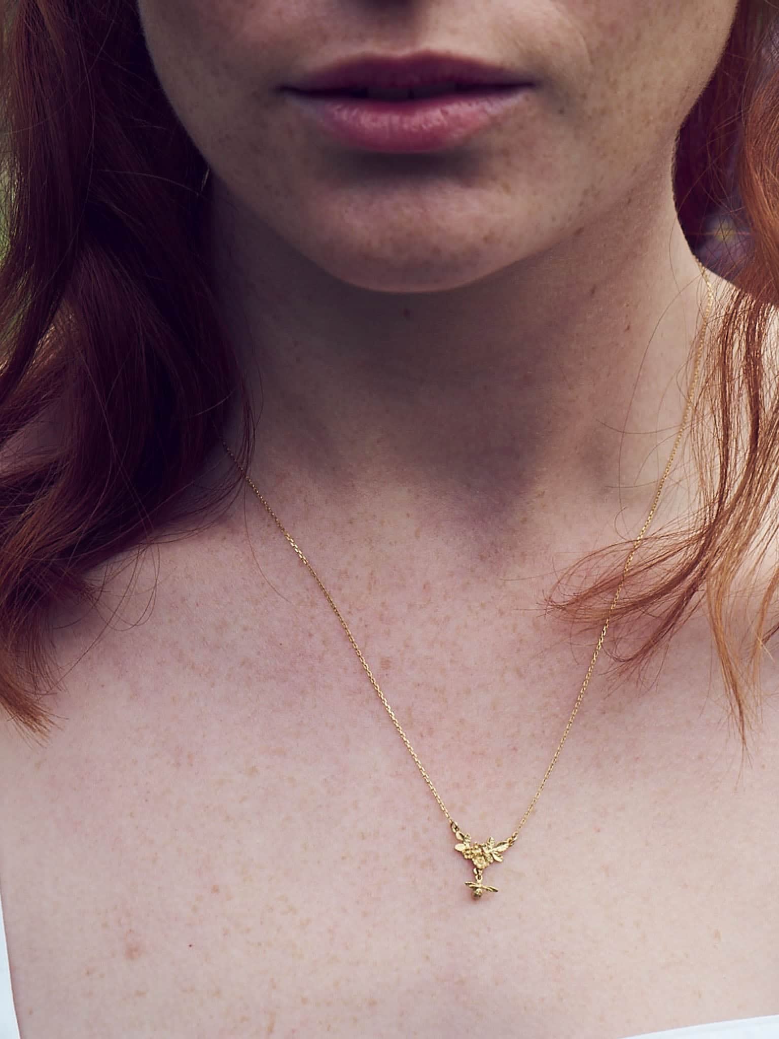 Floral Cluster Necklace with Bee Drop - image 2
