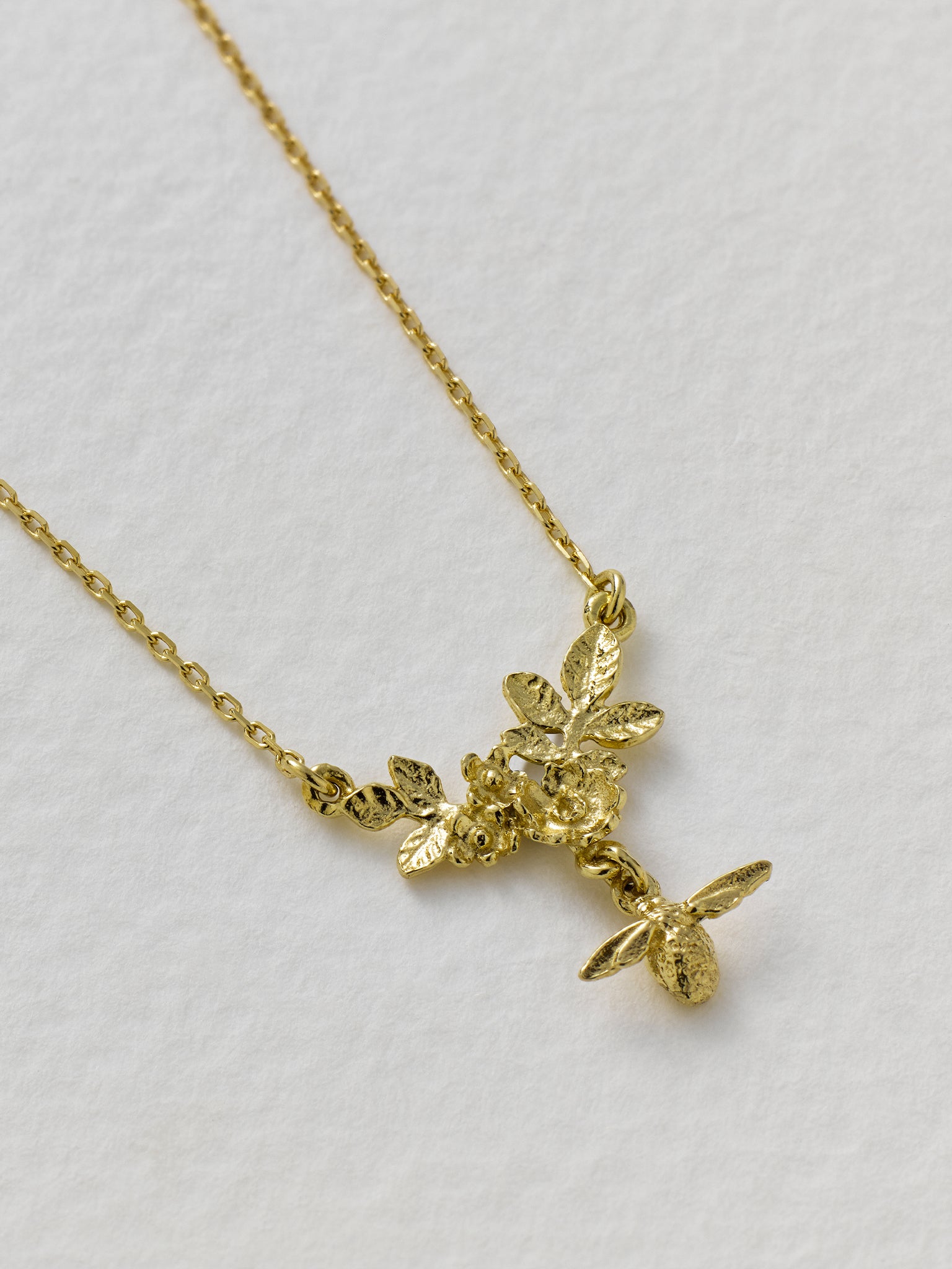 Floral Cluster Necklace with Bee Drop - image 6 | 18ct yellow gold