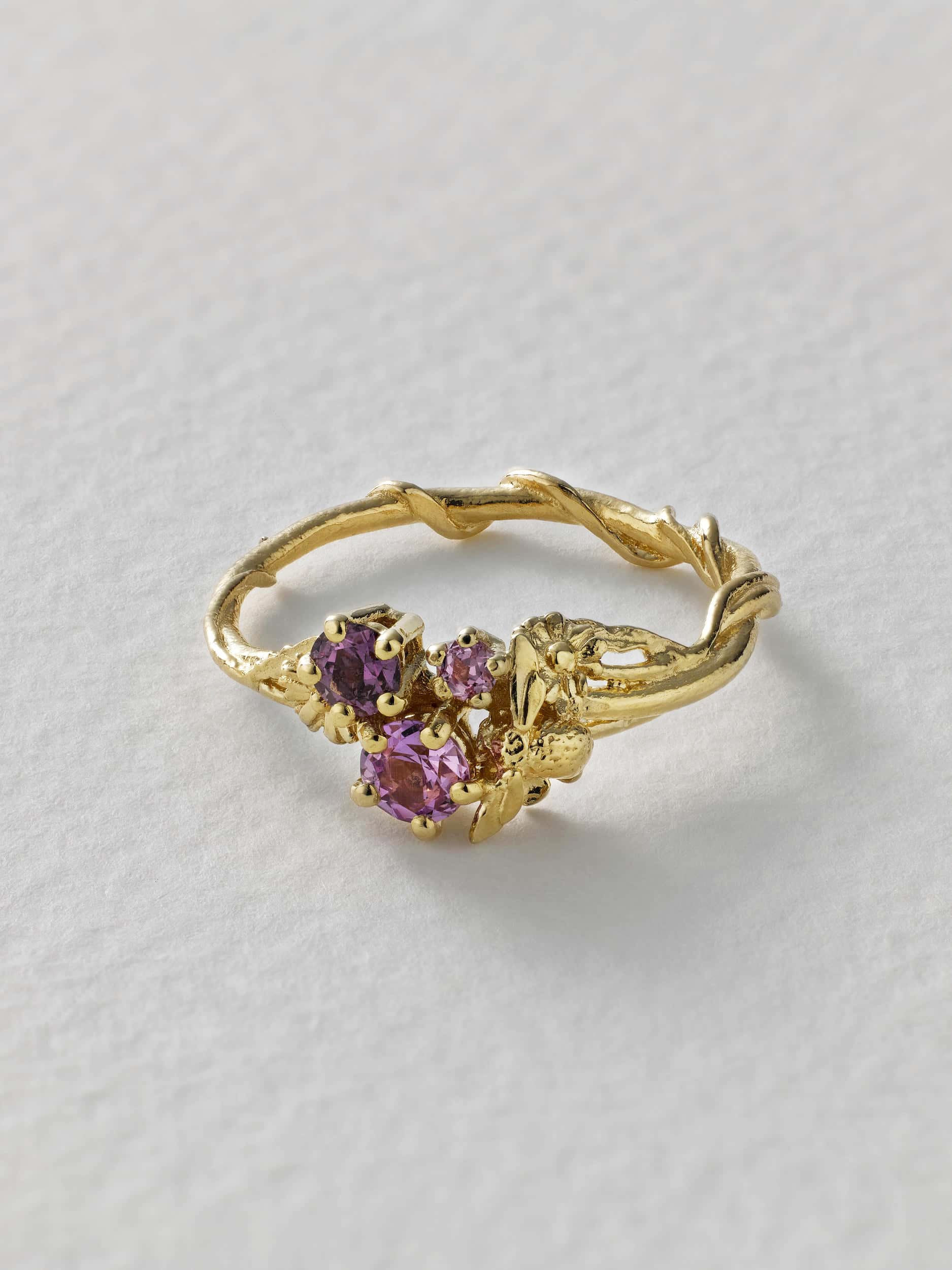 Beekeeper Rosey Pink Sapphire Trilogy Ring - image 2 | 18ct yellow gold