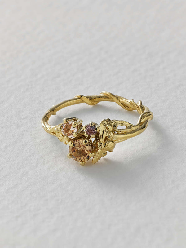 Beekeeper Peach Sapphire Trilogy Ring