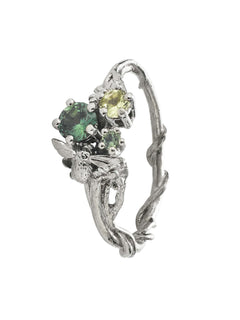 Beekeeper Apple, Green and Yellow Magacascan Sapphire Trilogy Ring
