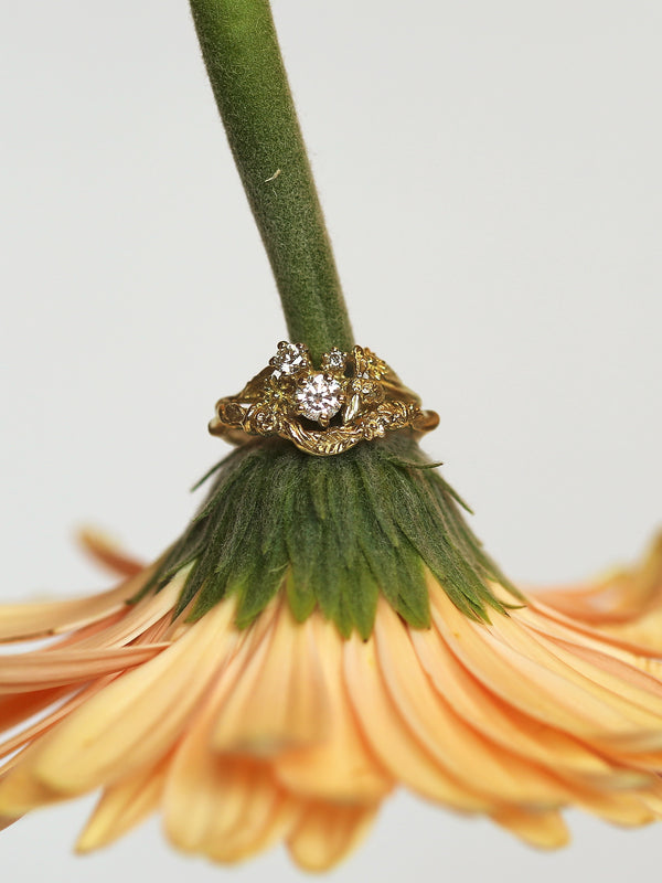 Beekeeper Half Curve Vine Ring with Floral Details
