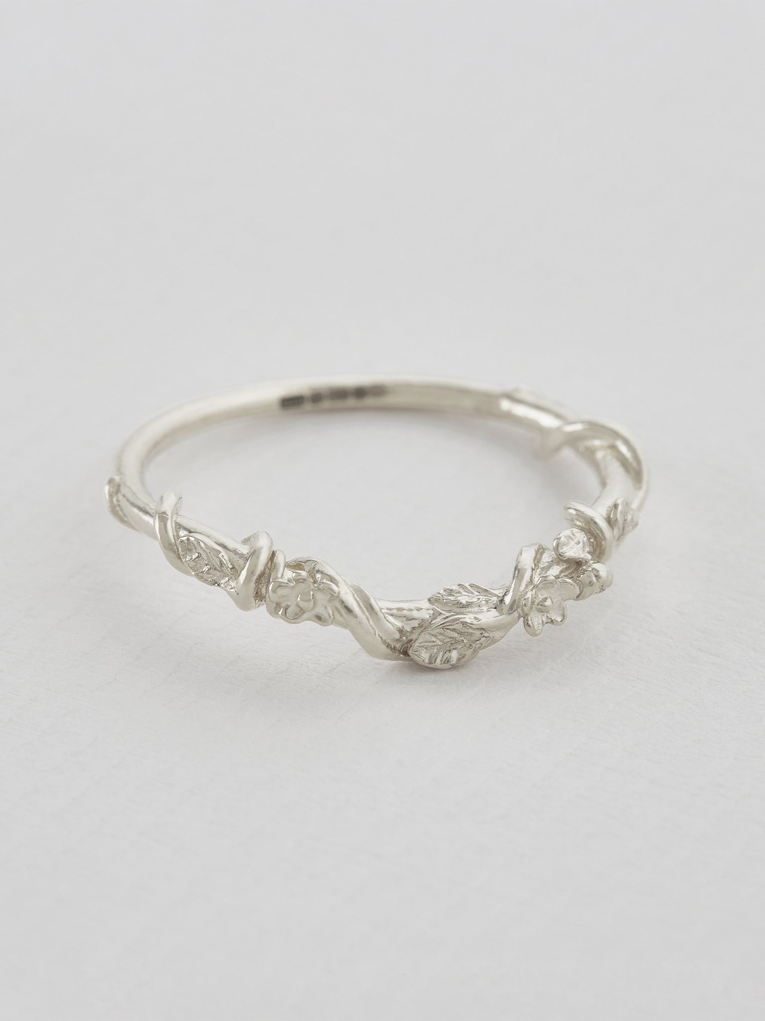 Beekeeper Half Curve Vine Ring with Floral Details - image 9 | platinum