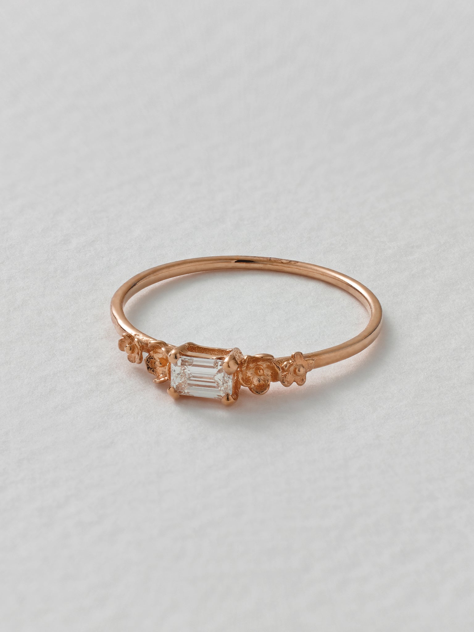 Fine Ring with 0.25ct Emerald Cut Diamond & Floral Details - image 8 | 18ct rose gold