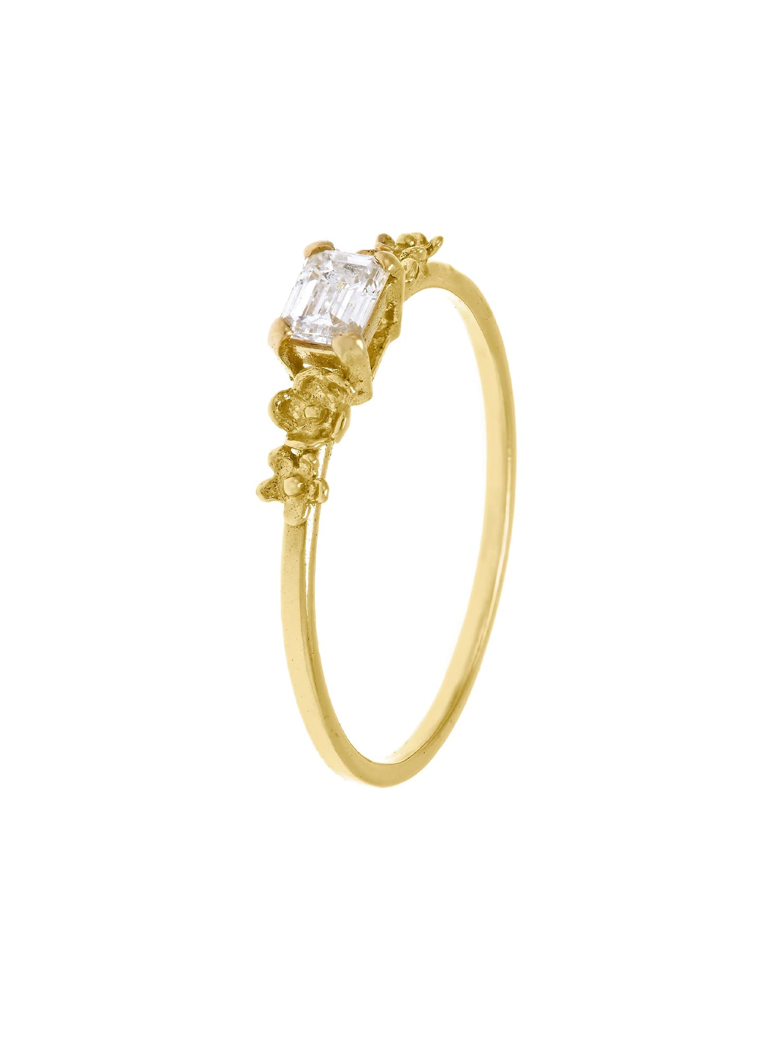 Fine Ring with 0.25ct Emerald Cut Diamond & Floral Details - image 1 | 18ct yellow gold