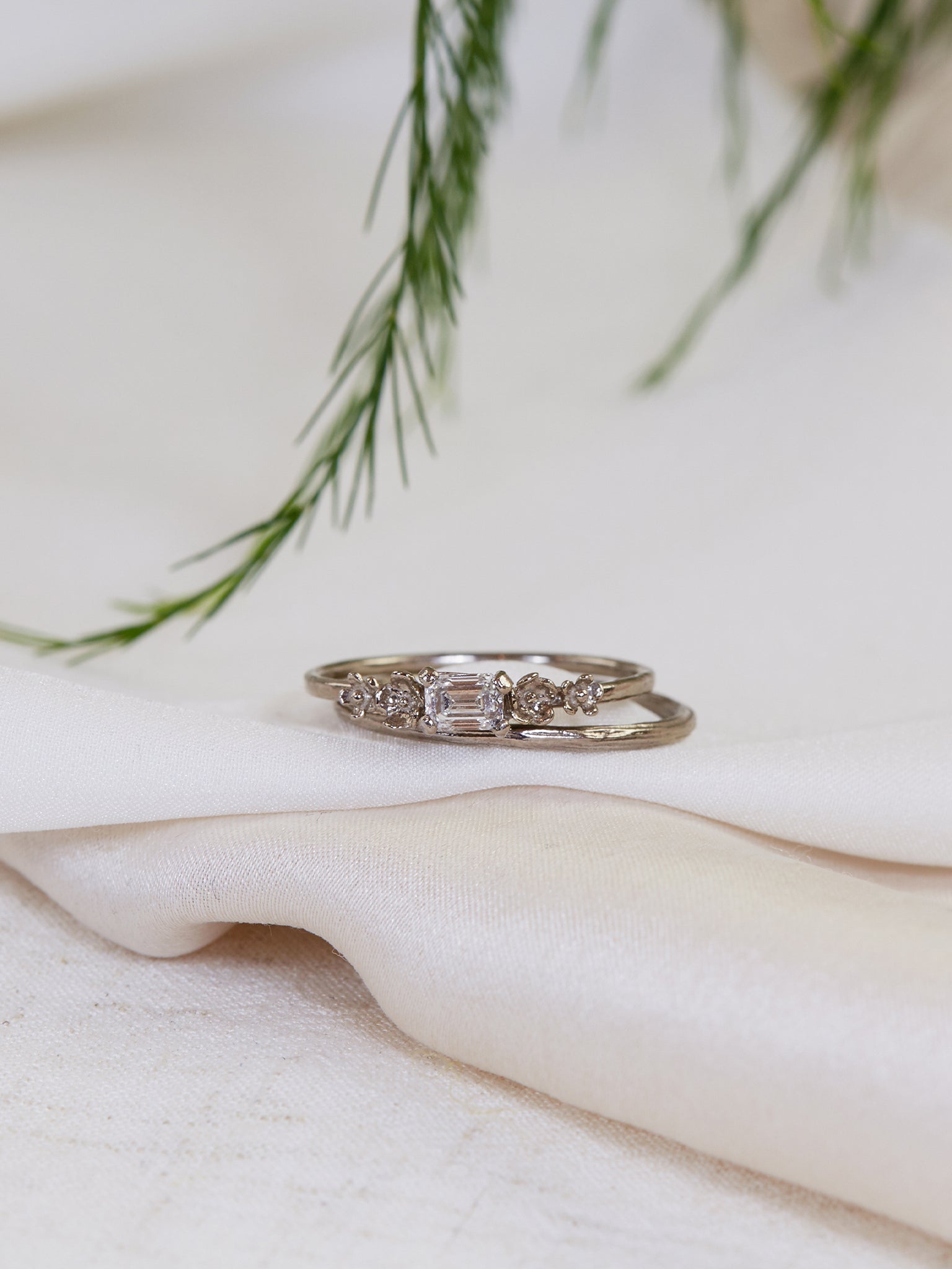 Fine Ring with 0.25ct Emerald Cut Diamond & Floral Details - image 3
