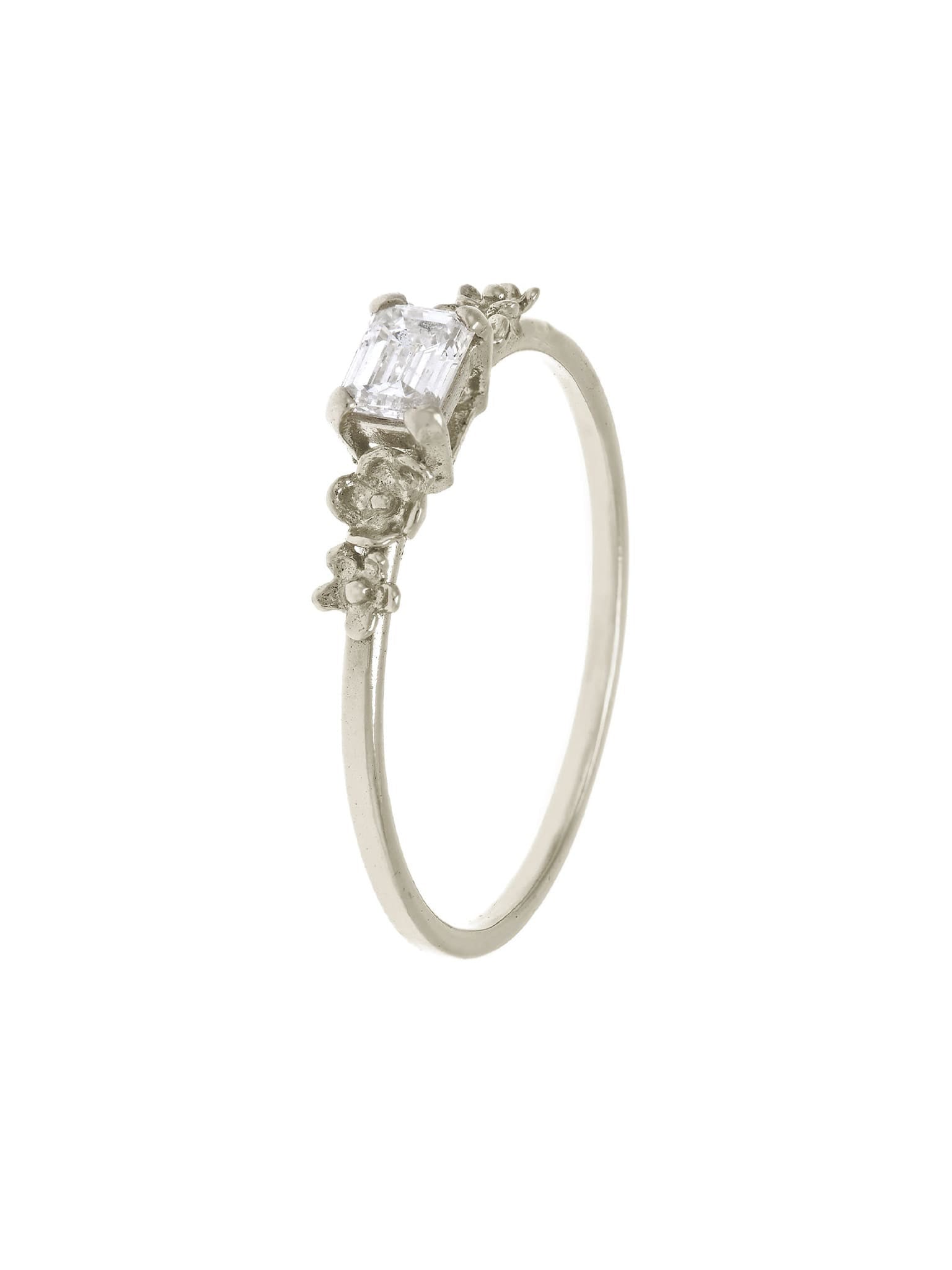Fine Ring with 0.25ct Emerald Cut Diamond & Floral Details - image 9 | platinum